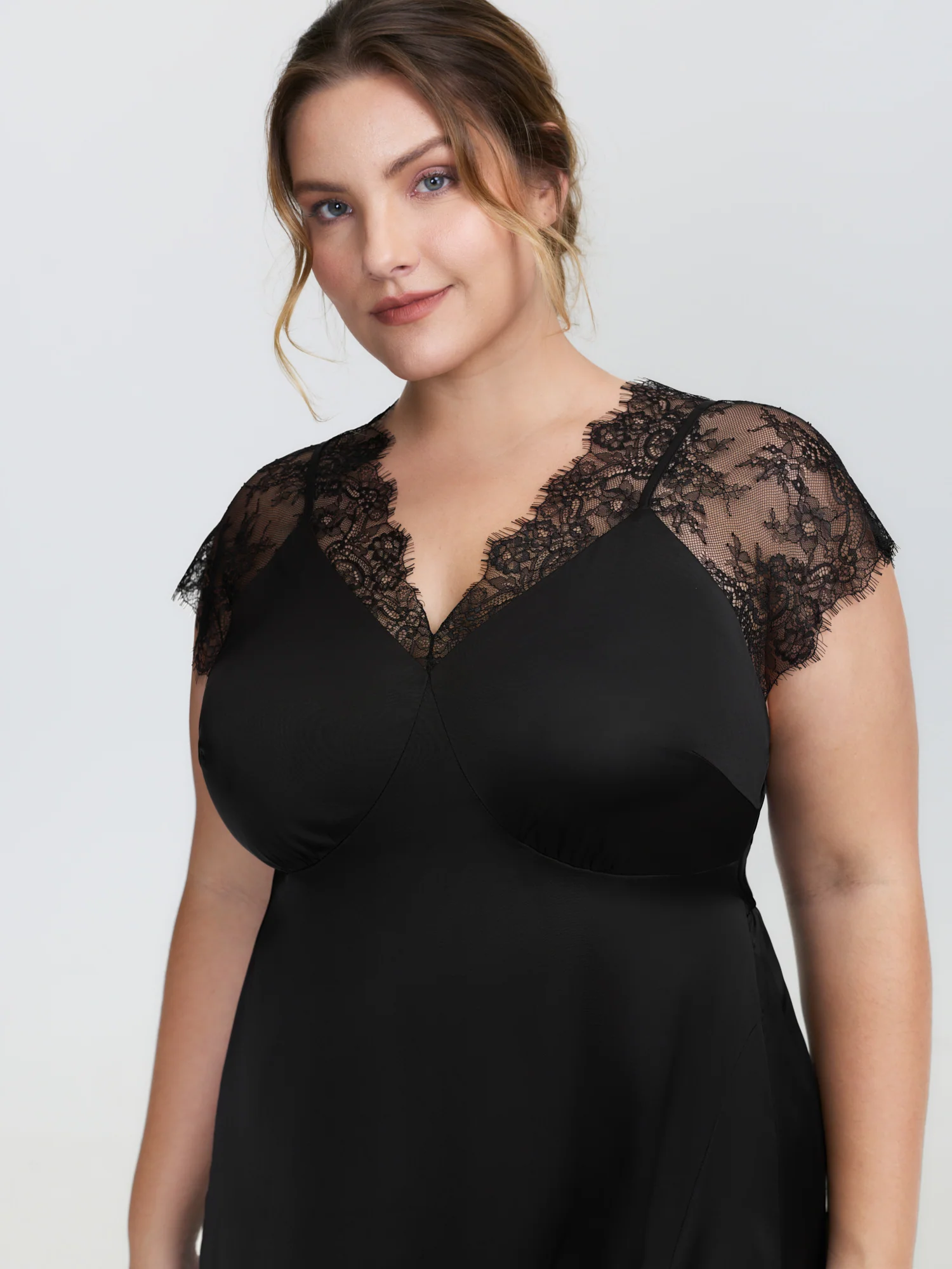 Sheer Lace Trim High Slit Sleep Dress - Image 2
