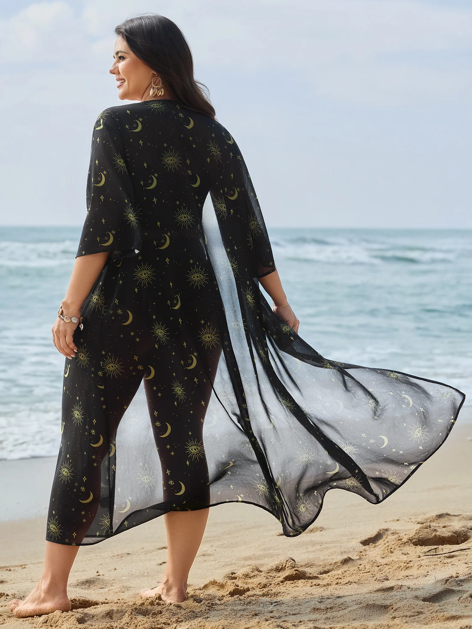Sheer Starry Print Long Cover-Up - Image 4