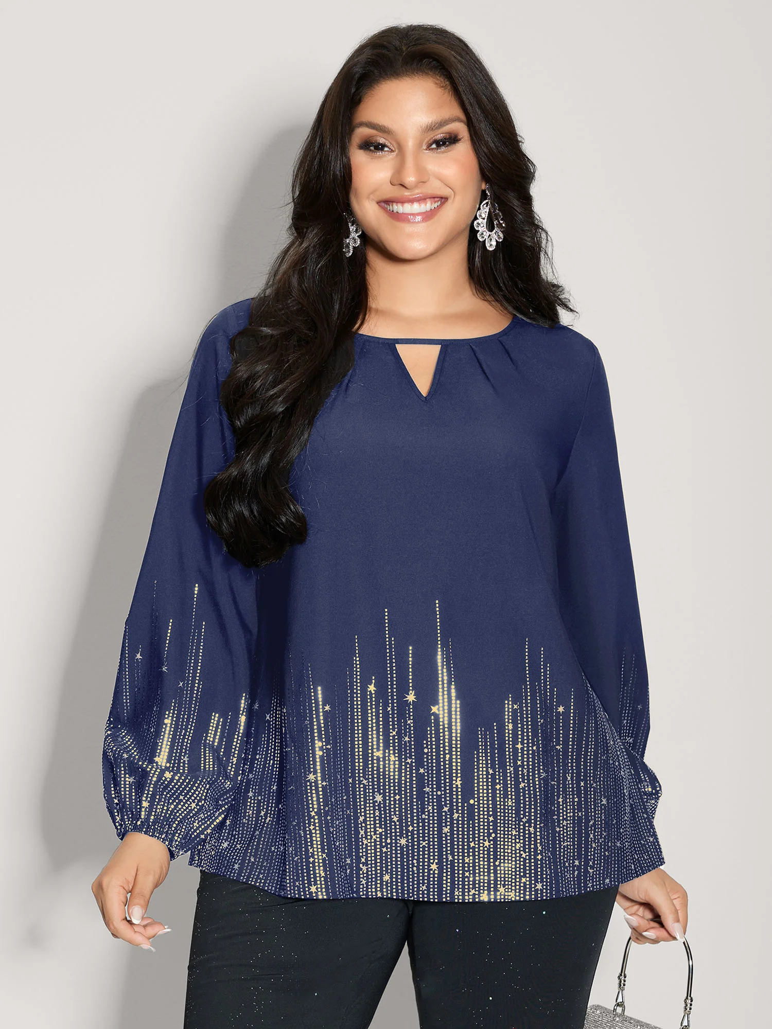 Shimmery Cut-Out Neck Blouse - Image 12