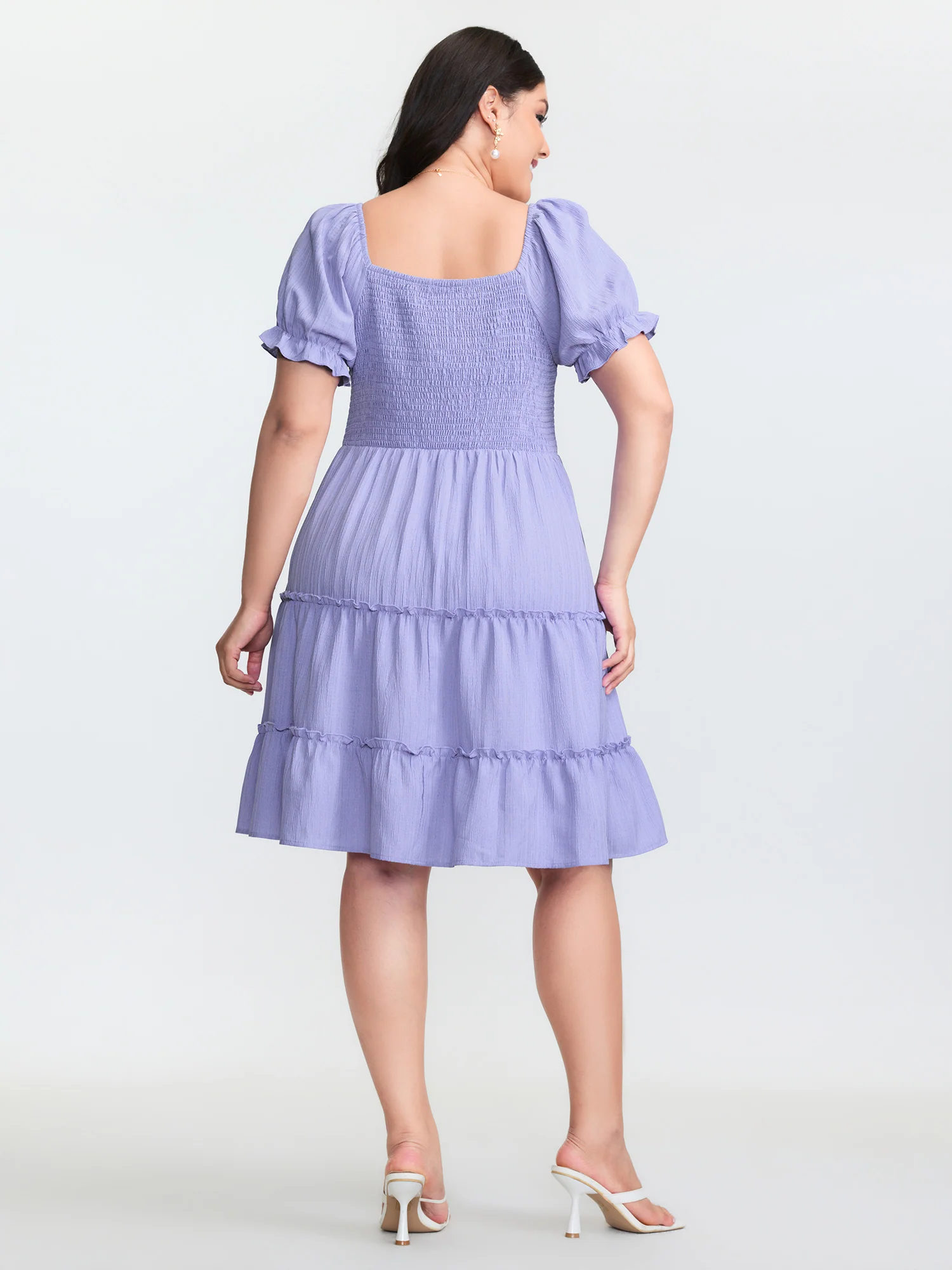 Shirred Tiered Gathered Sleeve Midi Dress - Image 4