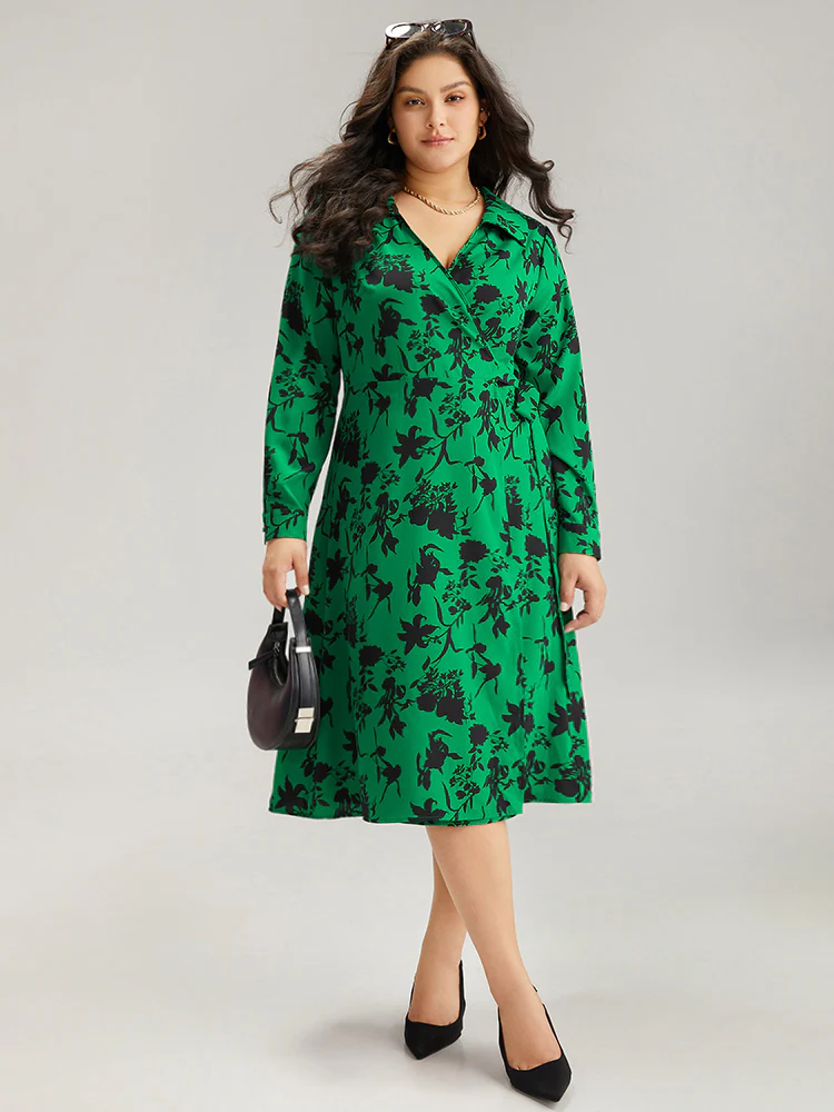 Silhouette Floral Print Bowknot Side Dress