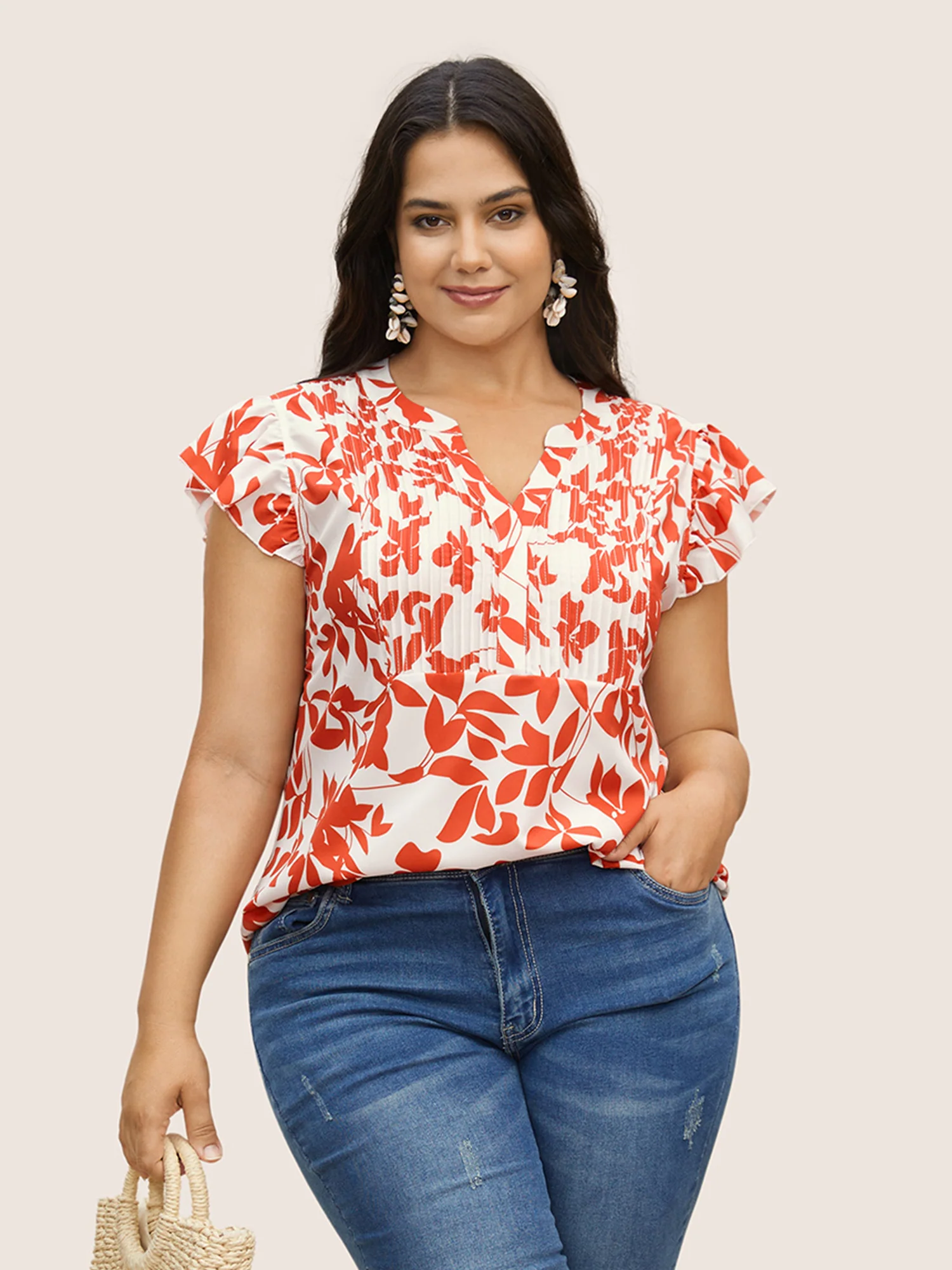 Silhouette Floral Print Notched Collar Pleated Blouse - Image 10
