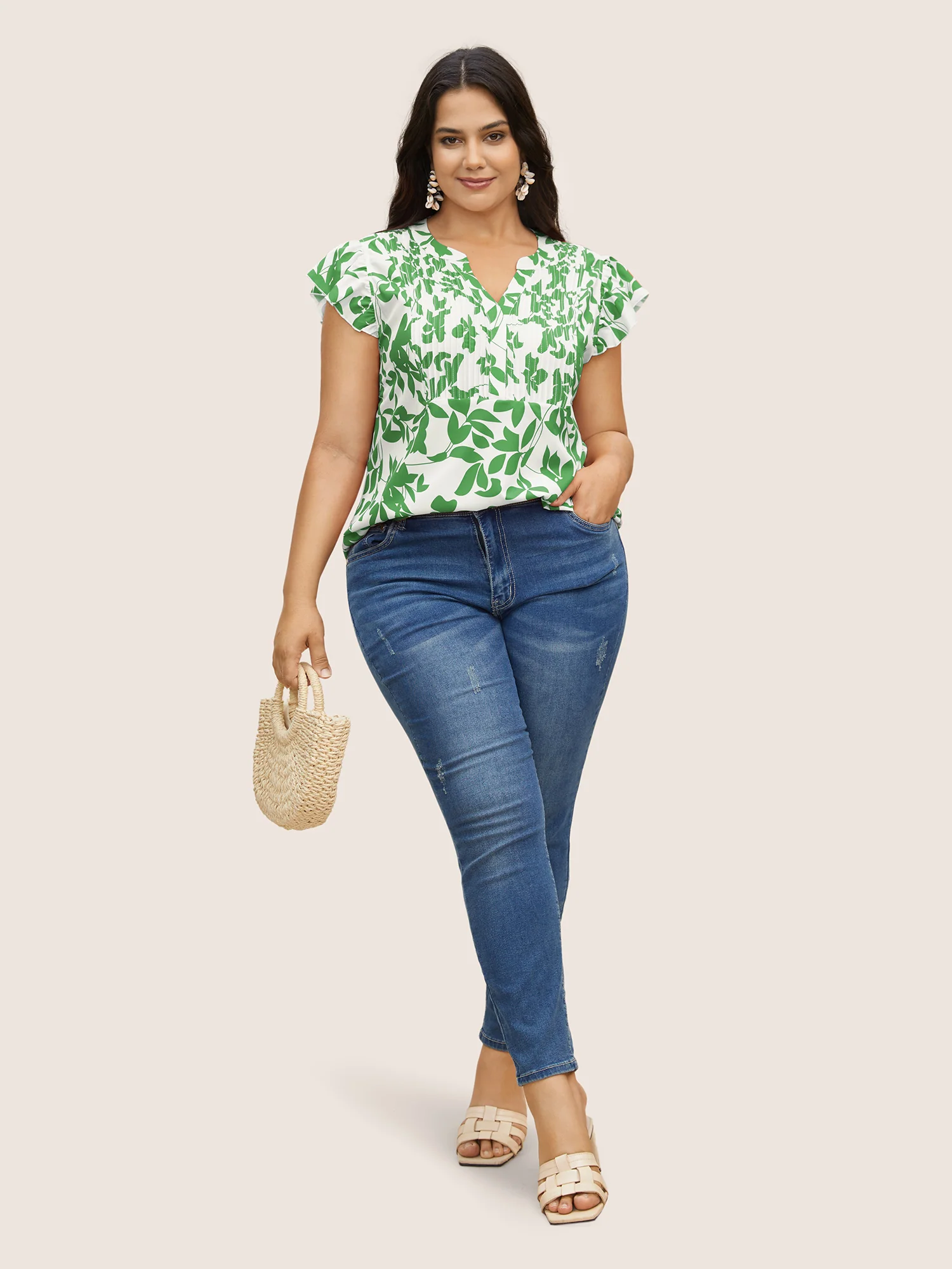 Silhouette Floral Print Notched Collar Pleated Blouse - Image 7