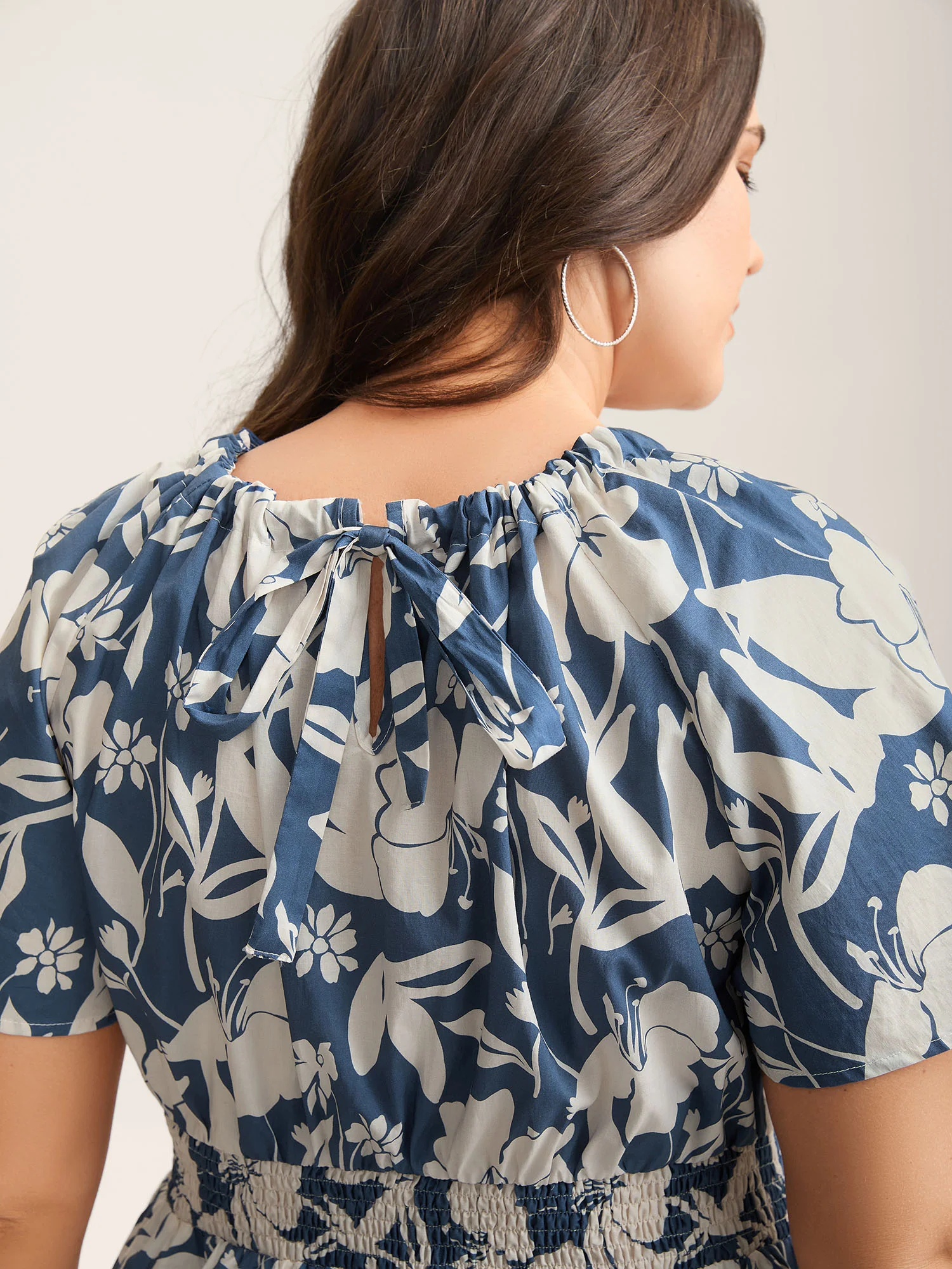 Cotton Silhouette Floral Print Shirred Waist Blouse - Image 2