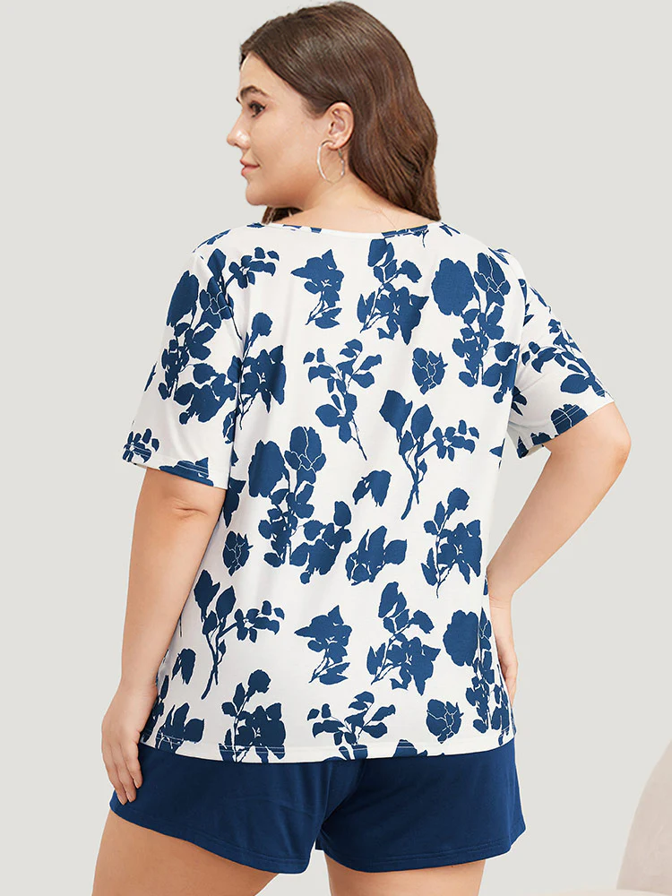 Silhouette Floral Print V Neck Sleep Top - Image 2