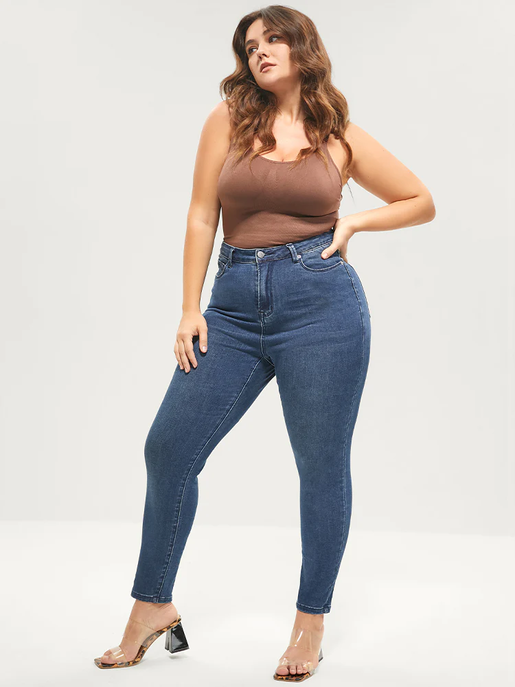 Skinny Extremely Stretchy High Rise Medium Wash Sculpt Waist Jeans - Image 11