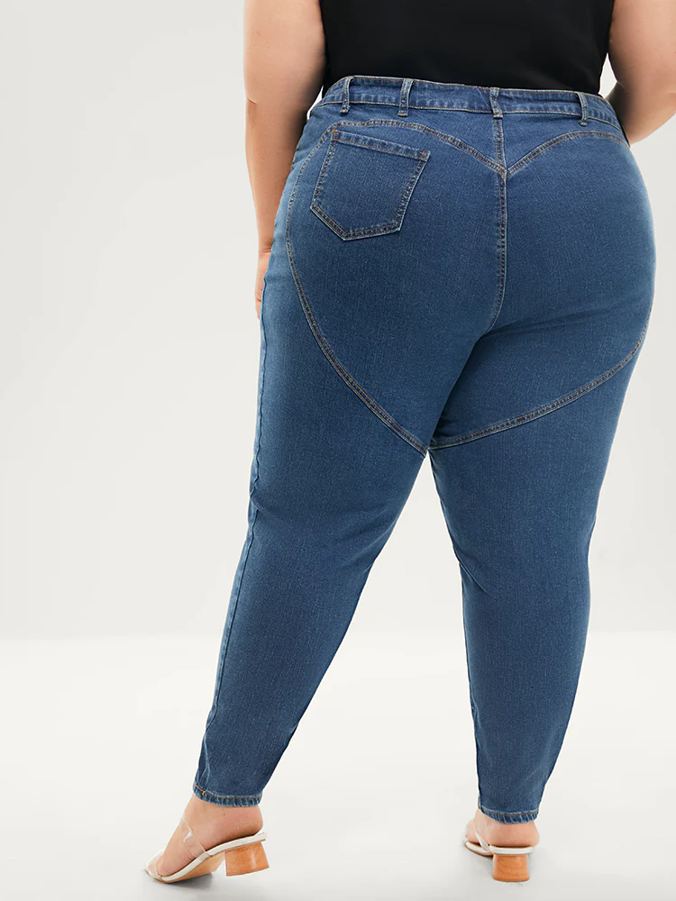 Skinny Very Stretchy Mid Rise Medium Wash Patchwork Jeans - Image 9