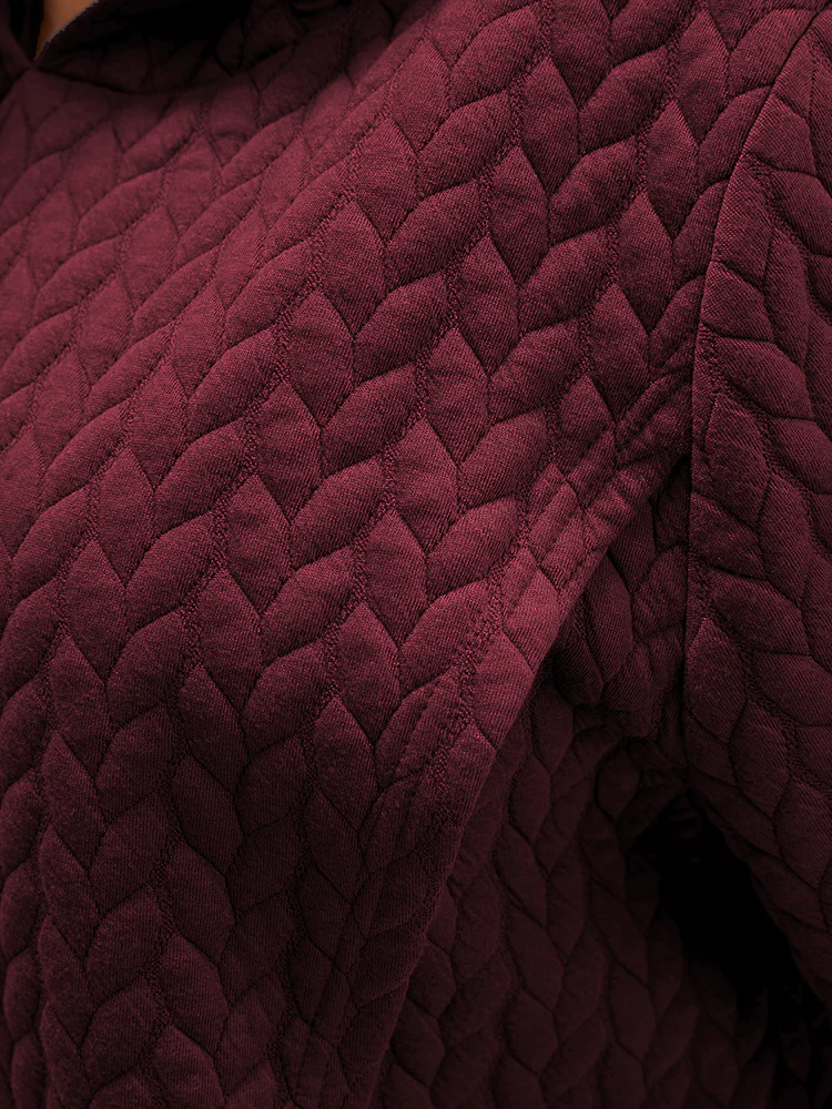 Solid Asymmetrical Hem Cable Knit Hooded Sweatshirt - Image 25