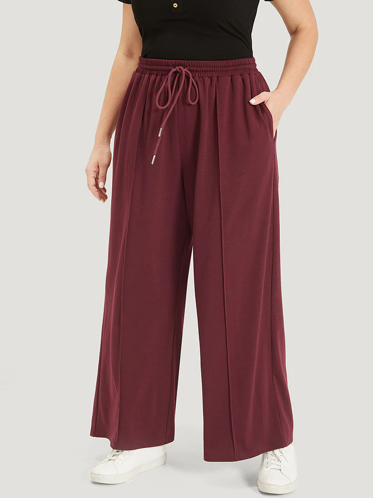 Solid Drawstring Pocket Loose Sweatpants - Image 2