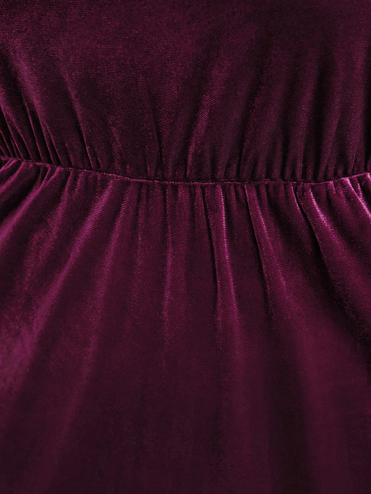 Solid Mesh Patchwork Pocket Velvet Arc Hem Dress - Image 9