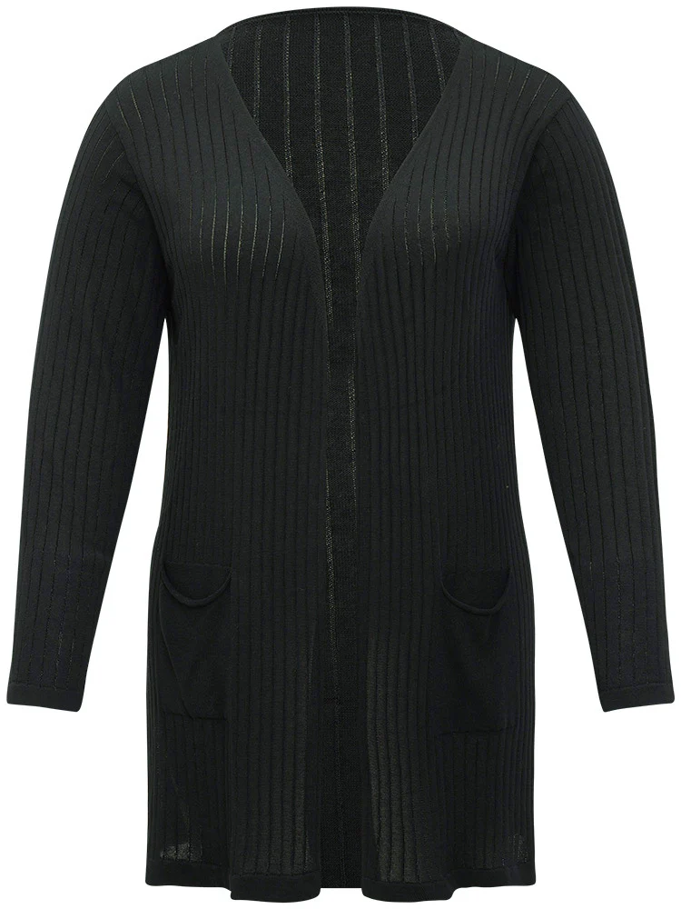Solid Rib Knit Pocket Lightweight Tunic Cardigan - Image 11