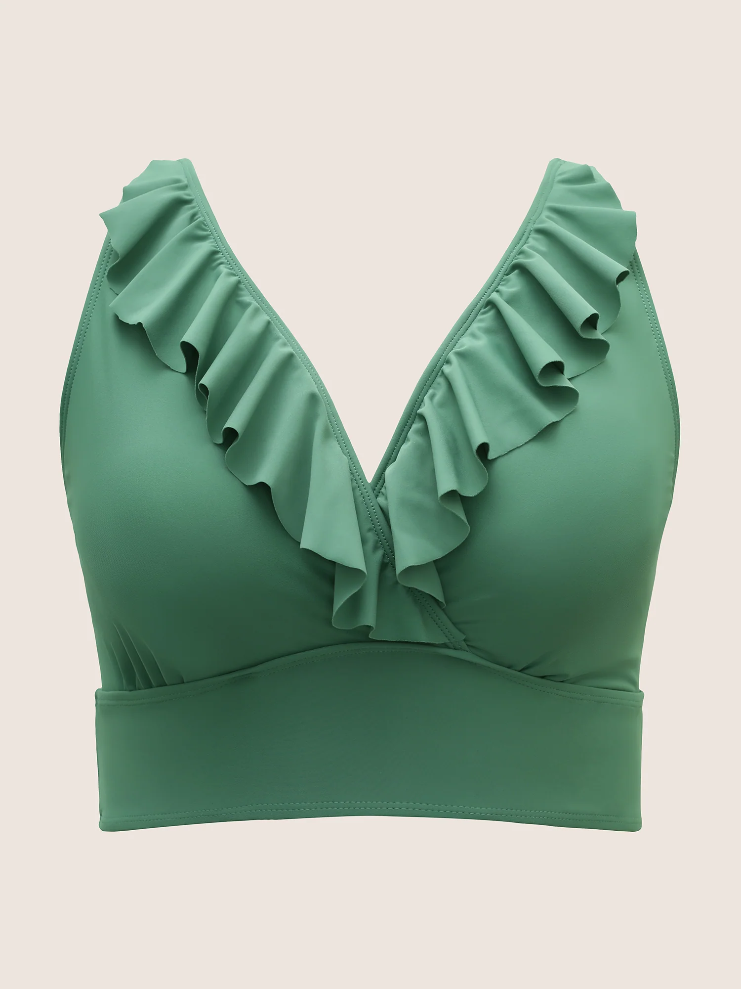 Solid Ruffle Surplice Neck Trim Swim Top - Image 11