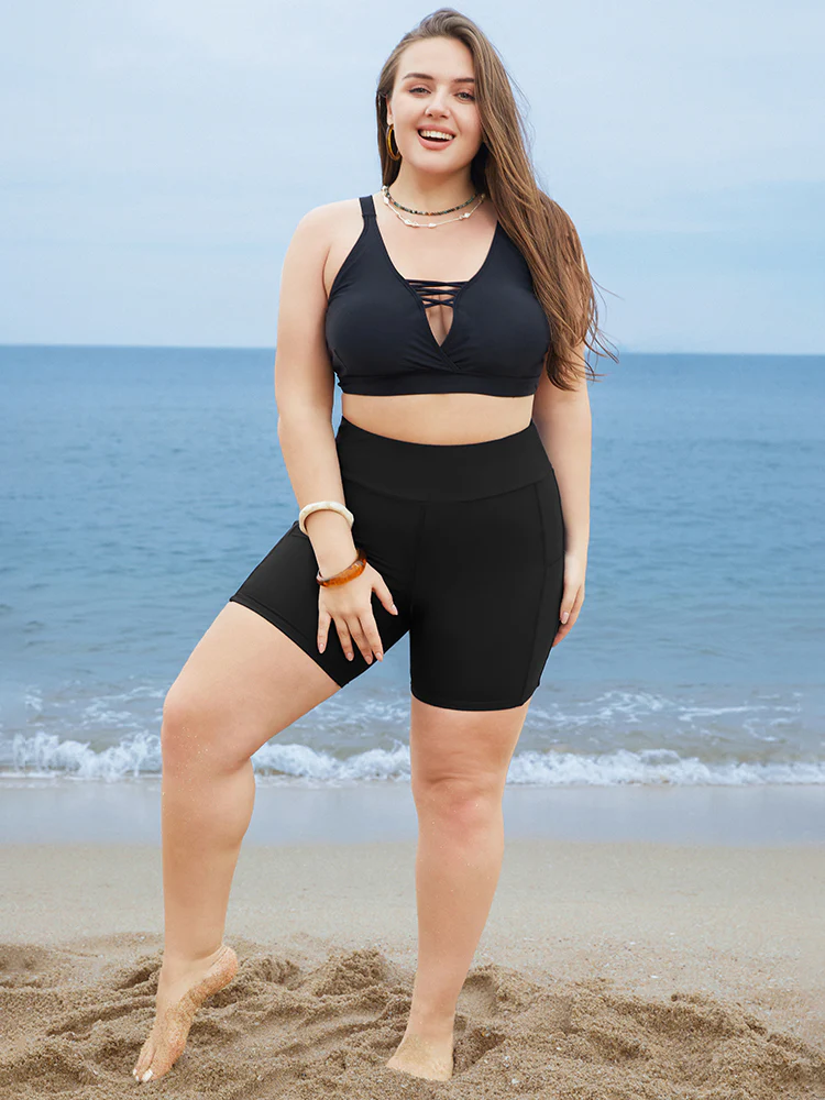 Solid Wideband Waist Swim Shorts - Image 3