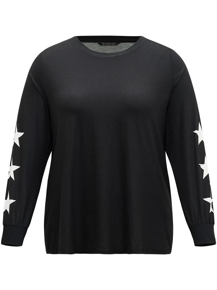 Star Print Long Sleeve Basic Sleep Top - Image 8