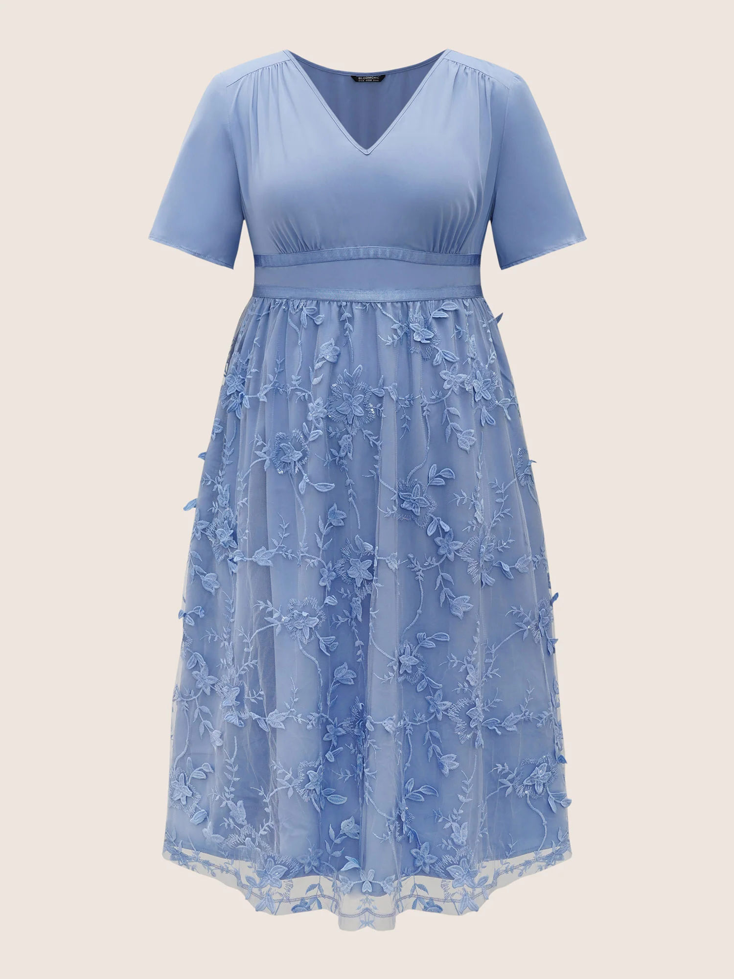 Stereo Floral Embroidered Patchwork Mesh Dress - Image 7