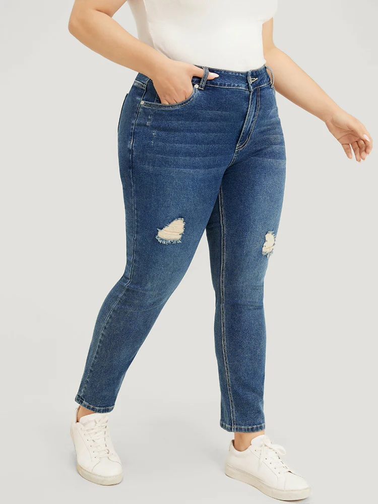 Straight Leg Very Stretchy High Rise Medium Wash Jeans - Image 8