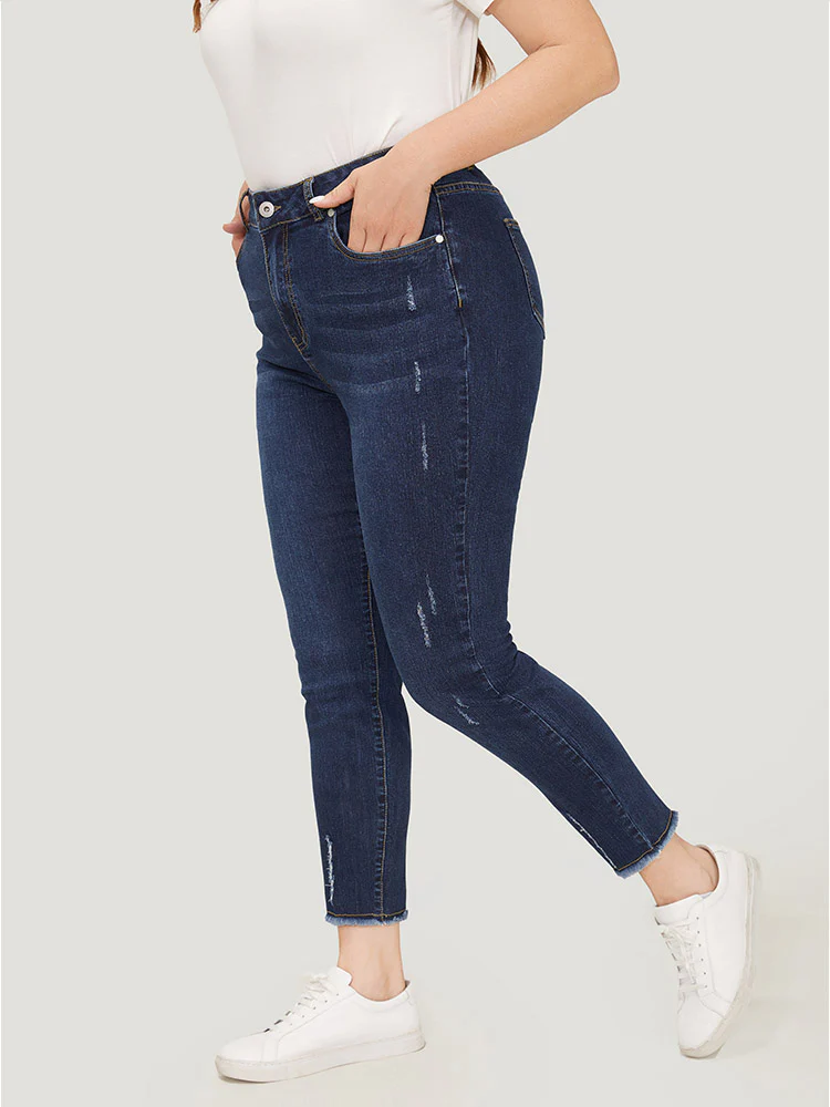 Straight Leg Very Stretchy Raw Hem Jeans - Image 3