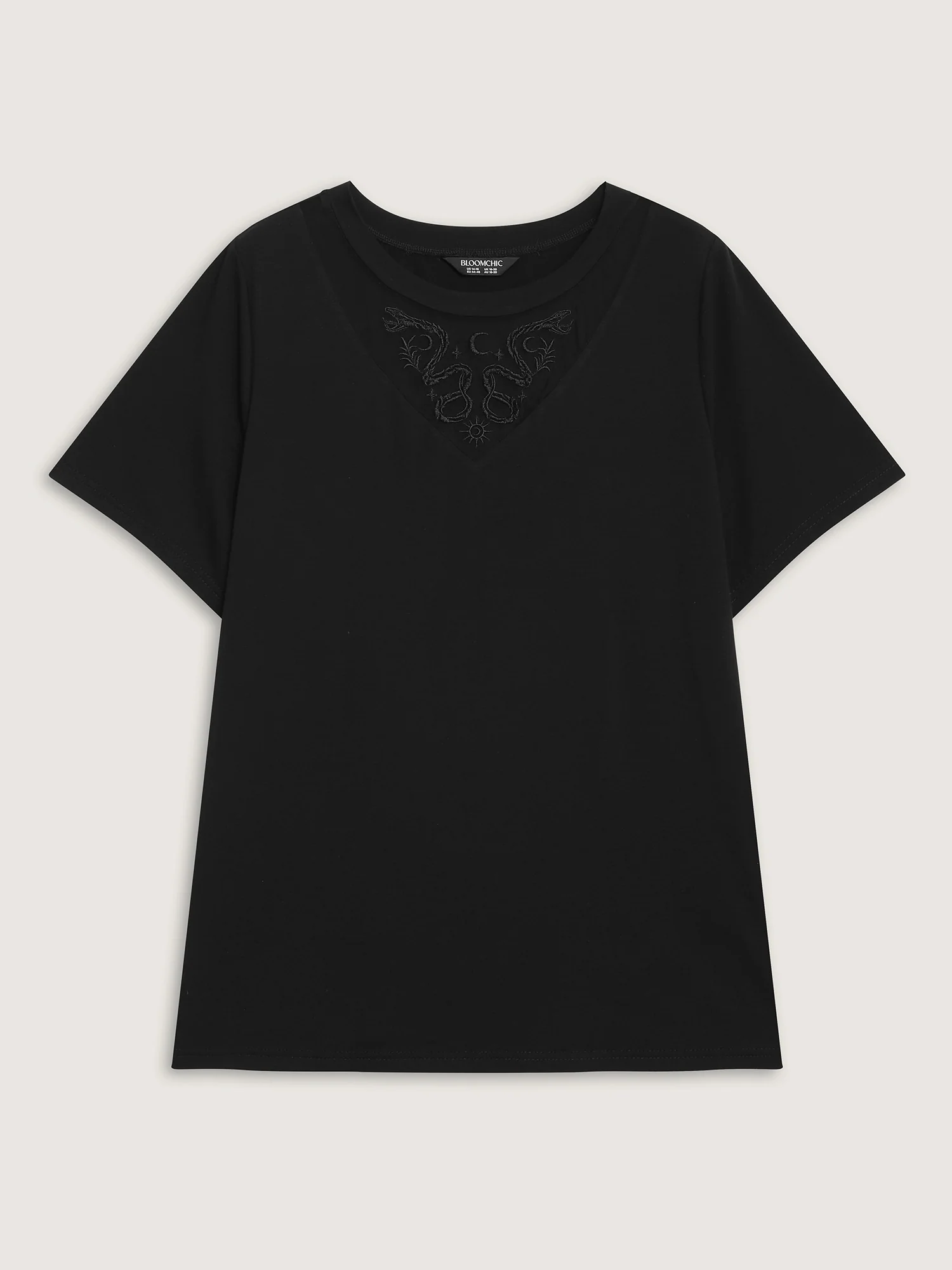 Stretch Embroidered Neckline Sheer T-Shirt - Image 6