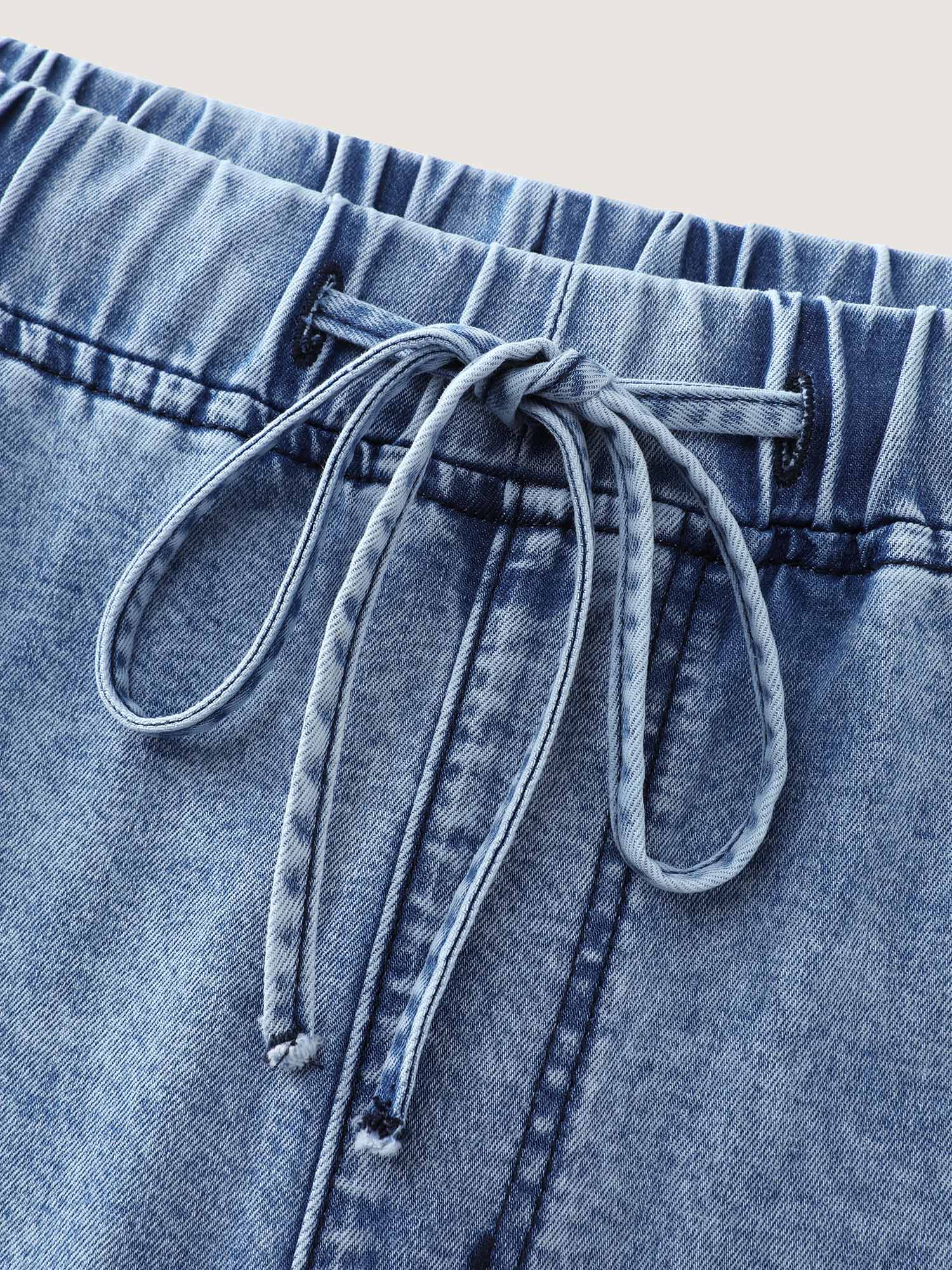 Stretchy Elastic Waist Drawstring Jeans - Image 7