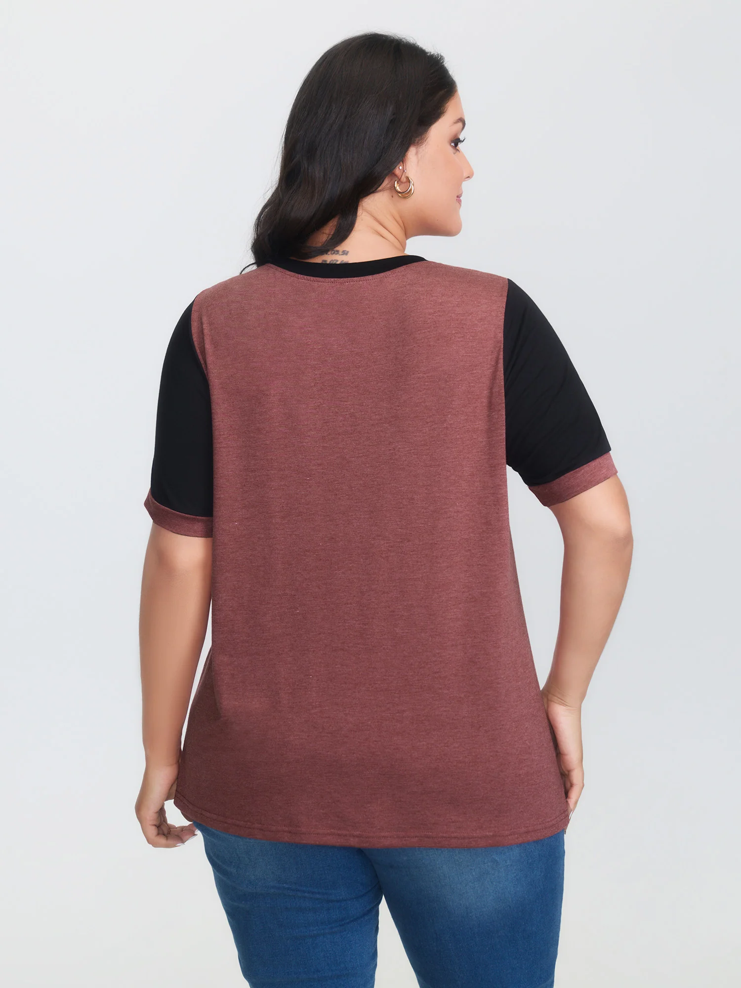 Stretchy Scalloped Lace Color Contrast T-Shirt - Image 14