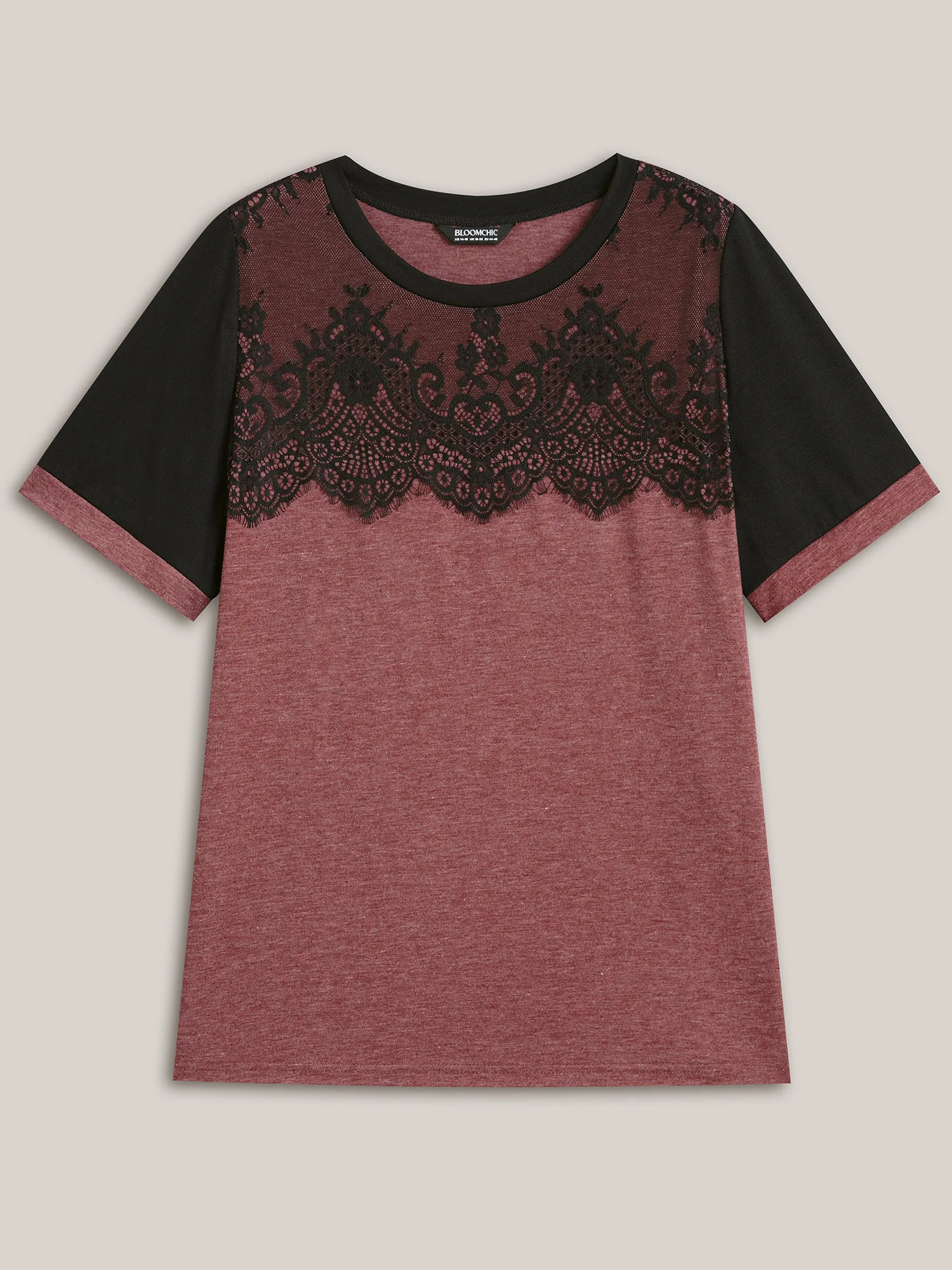 Stretchy Scalloped Lace Color Contrast T-Shirt - Image 17