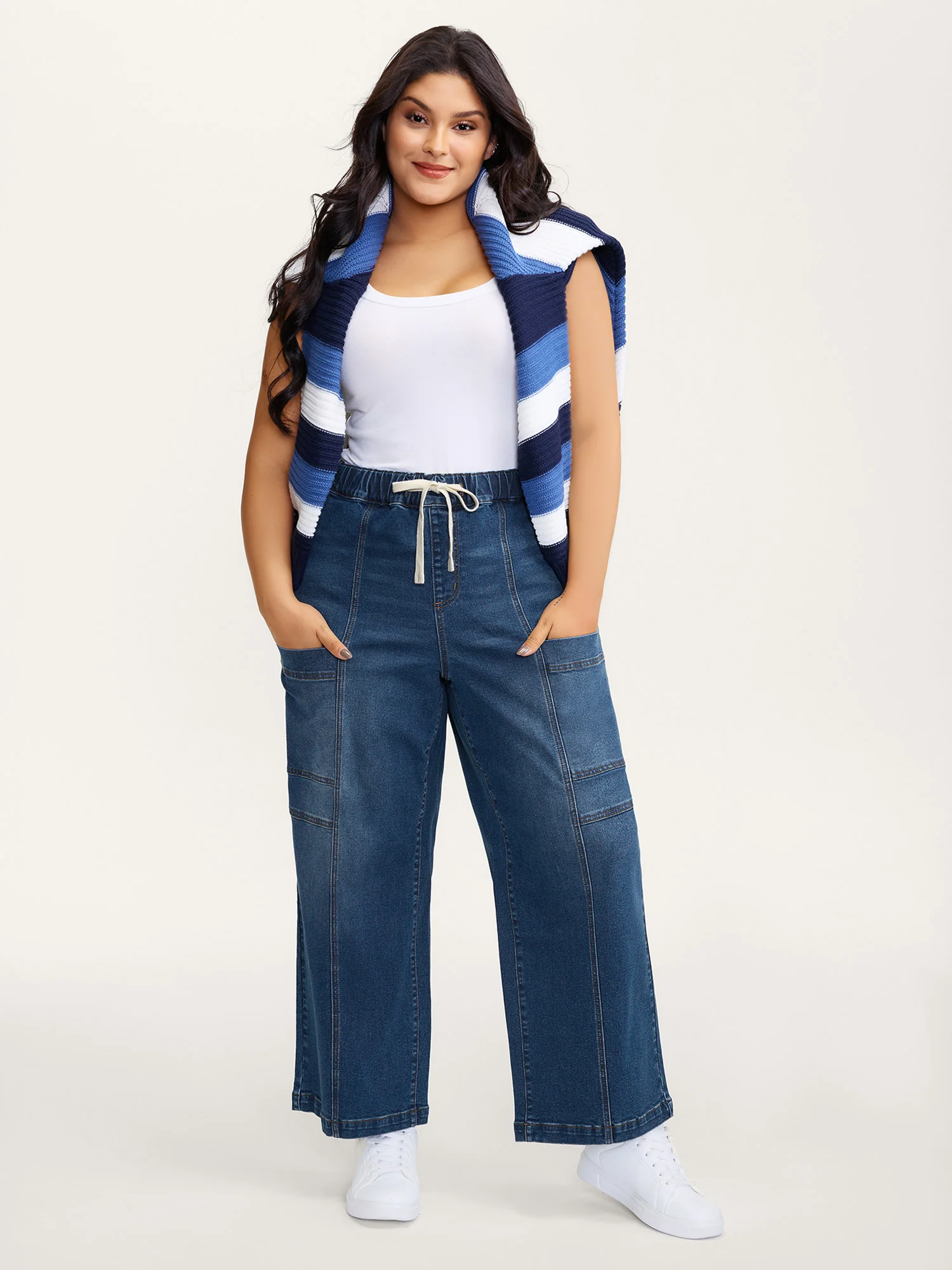 Stretchy Waist Drawstring Straight-Leg Jeans - Image 2