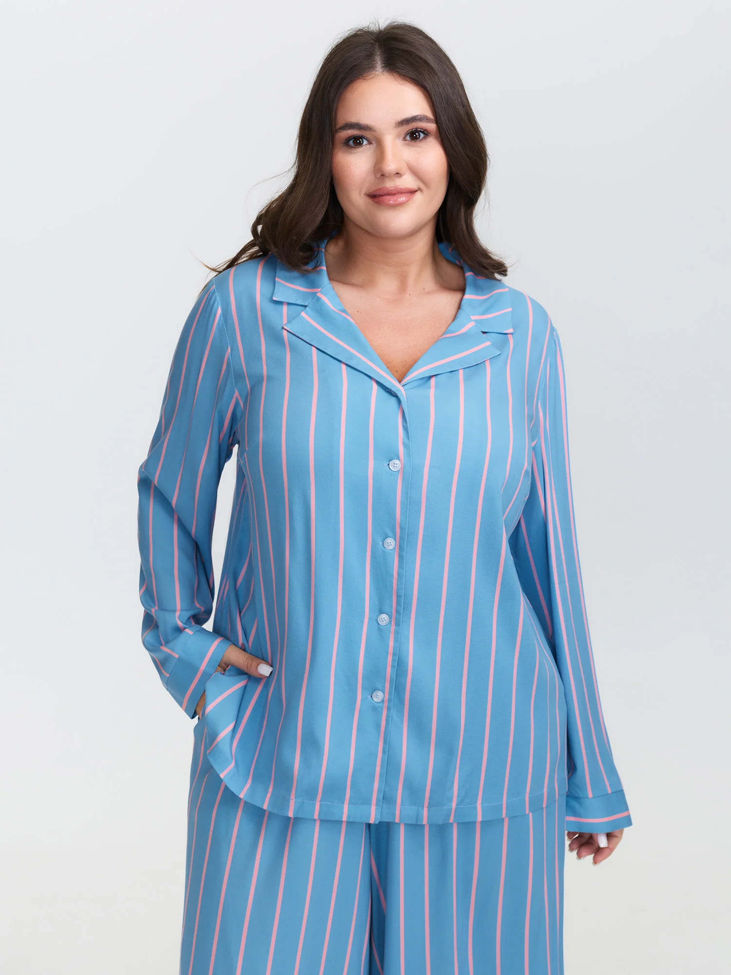 Stripe Print Pockets Sleepwear Set - Image 2