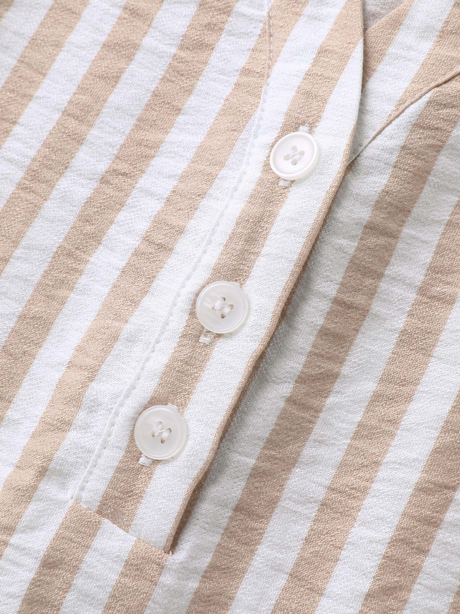 Stripe Print Tab Sleeve Notched Collar Blouse - Image 6