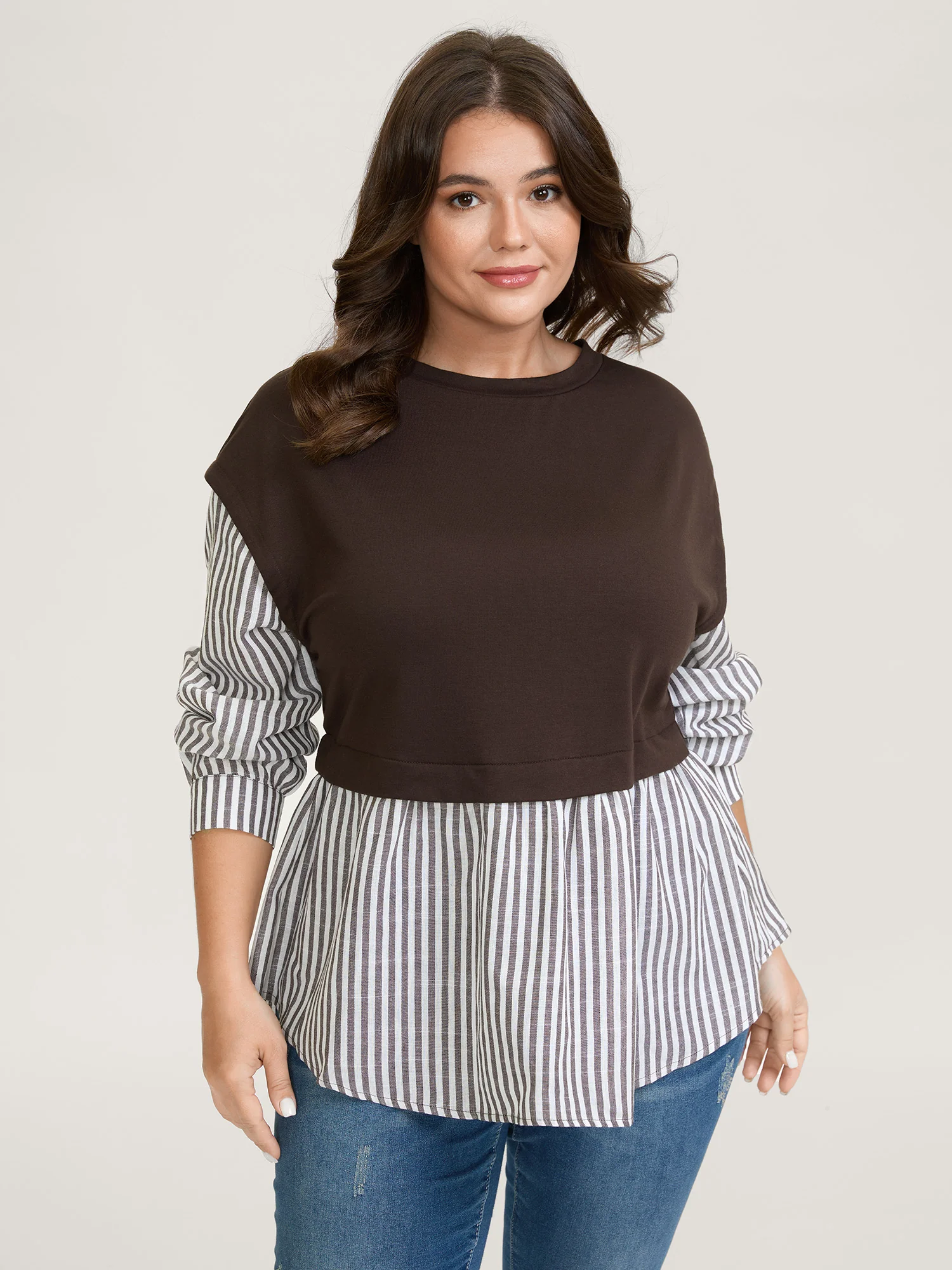 Striped Contrast Drop Shoulder Sweatshirt - Image 2