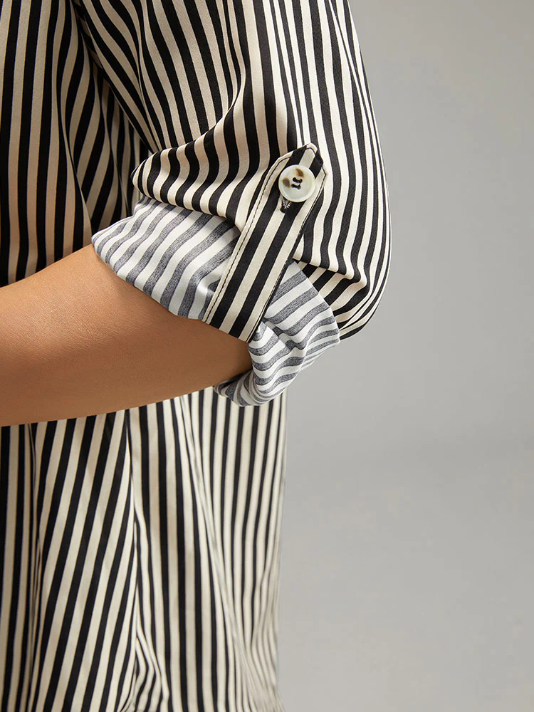Striped Notched Button Through Blouse - Image 7