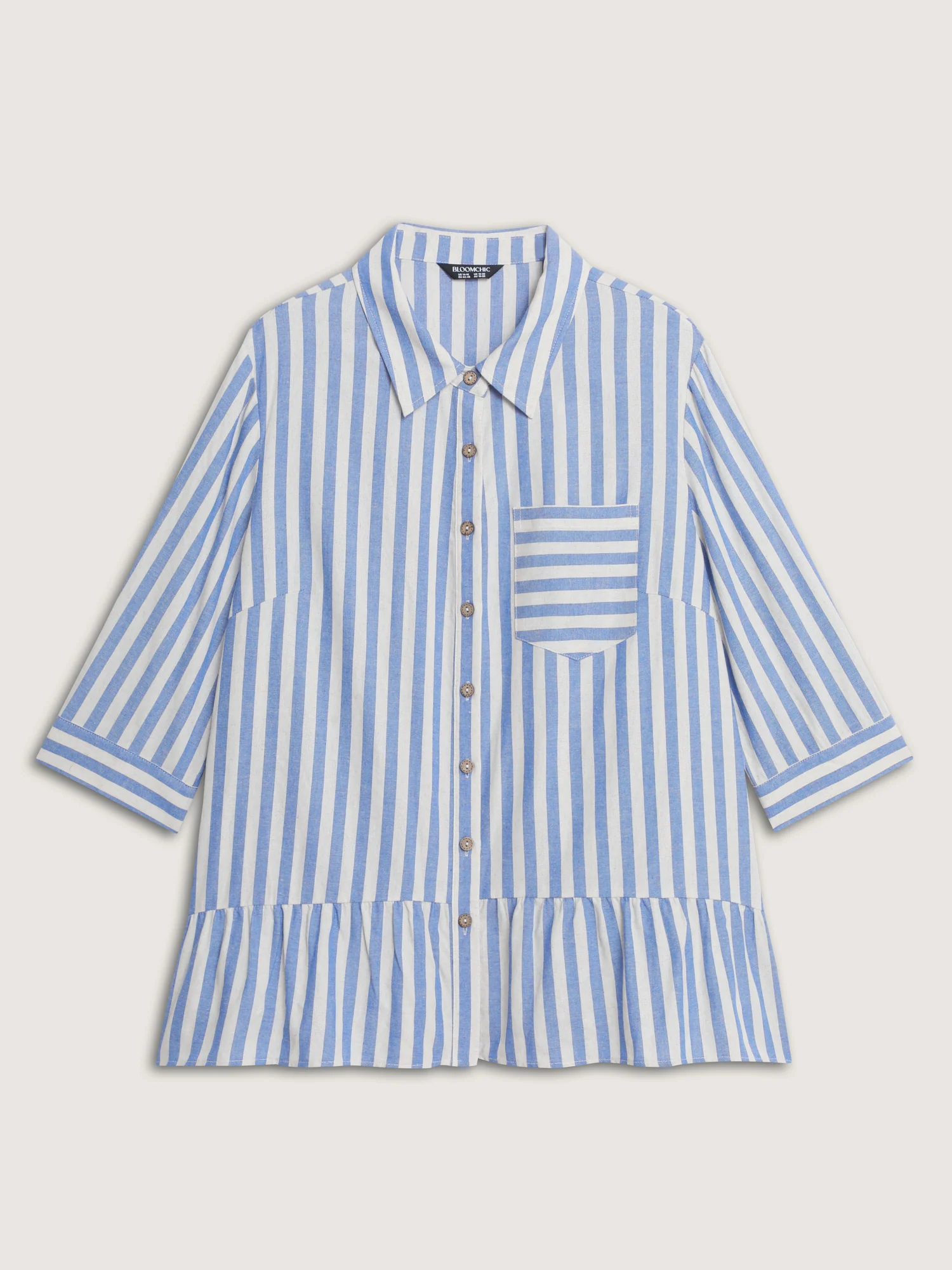 Cotton Striped Ruffled Hem Button-Down Top - Image 7
