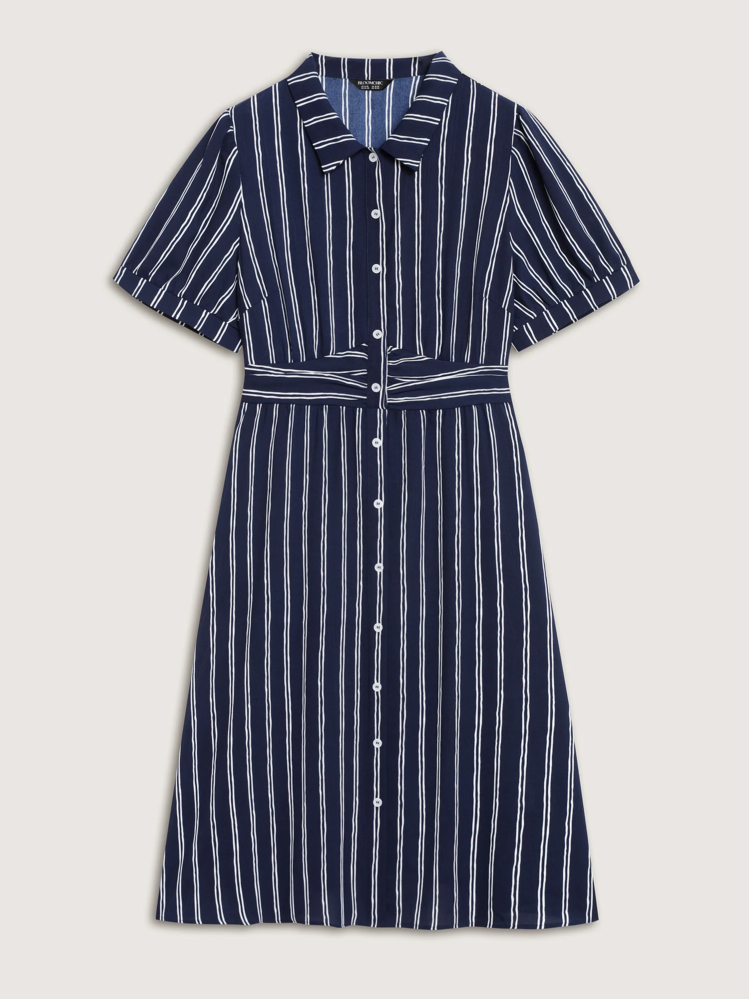Striped Waist-Cinched Pockets Midi Dress - Image 8