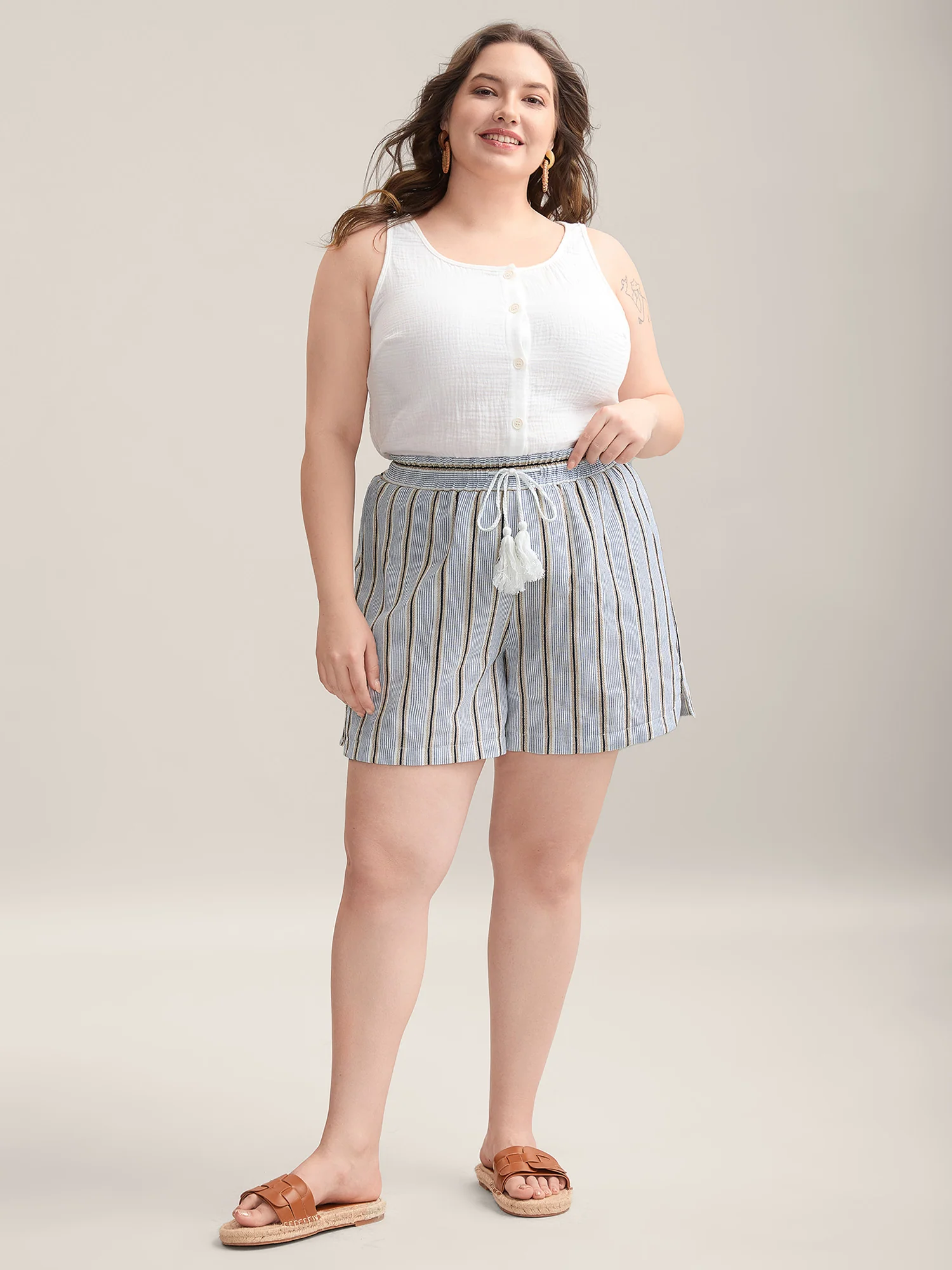 Stripes Tassels Straight-Leg Shorts - Image 2
