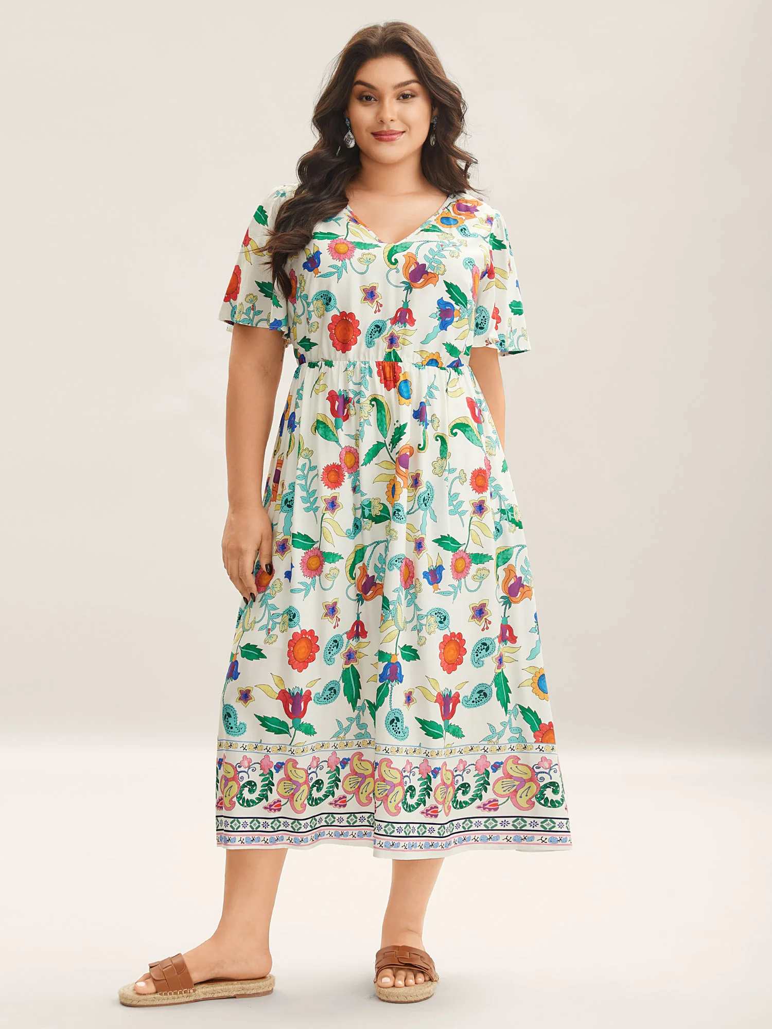 Sunkissed Floral V-Neck Pockets Midi Dress - Image 3