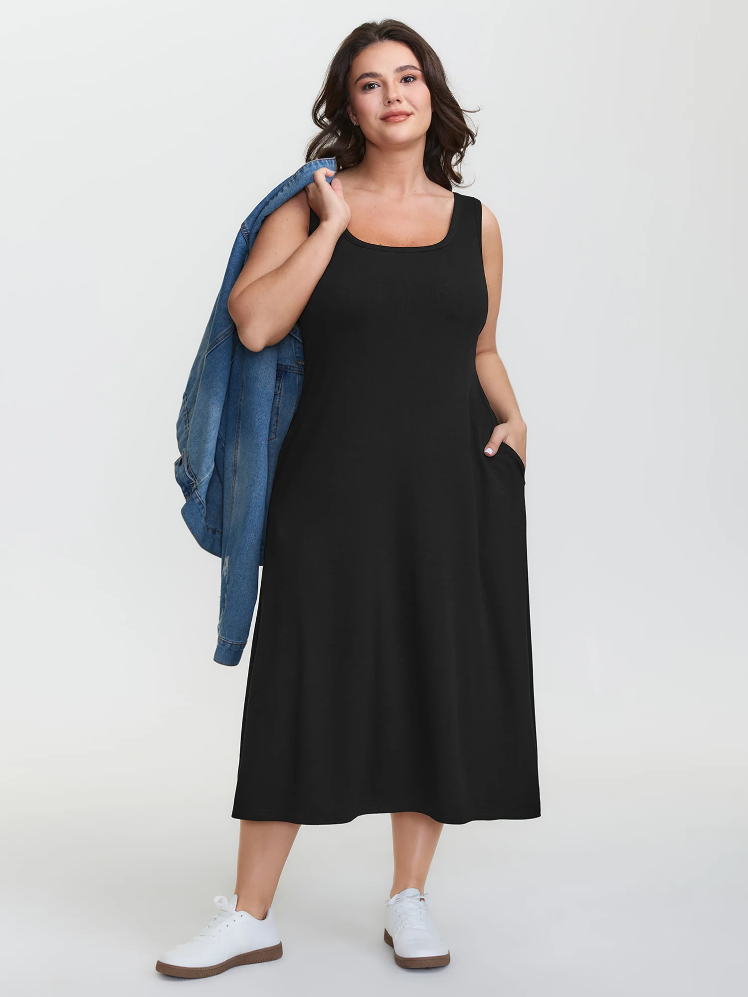 Supersoft Built-in Padded Scoop Neck Midi Dress