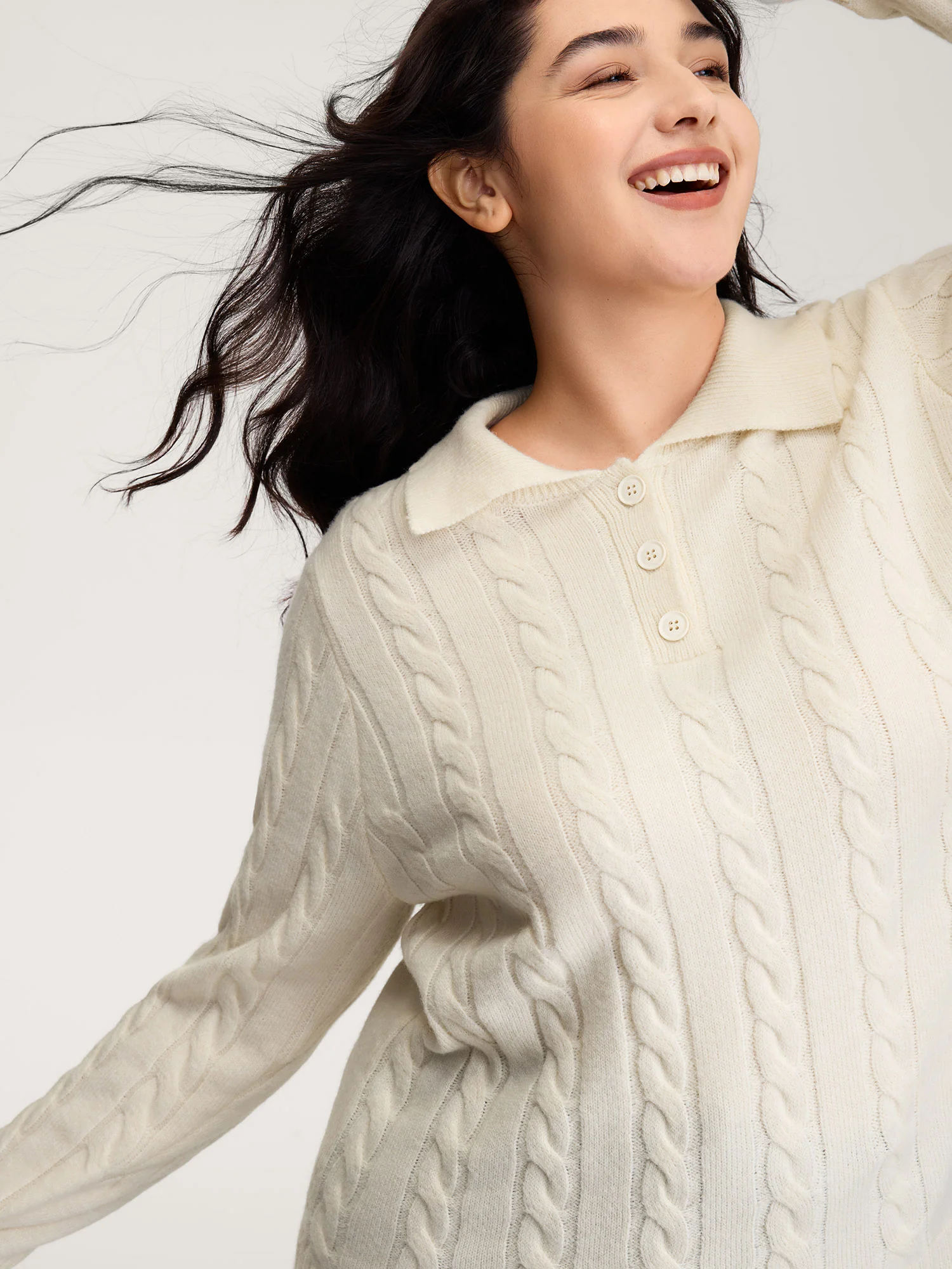 Supersoft Cable Knit Polo Collar Solid Pullover