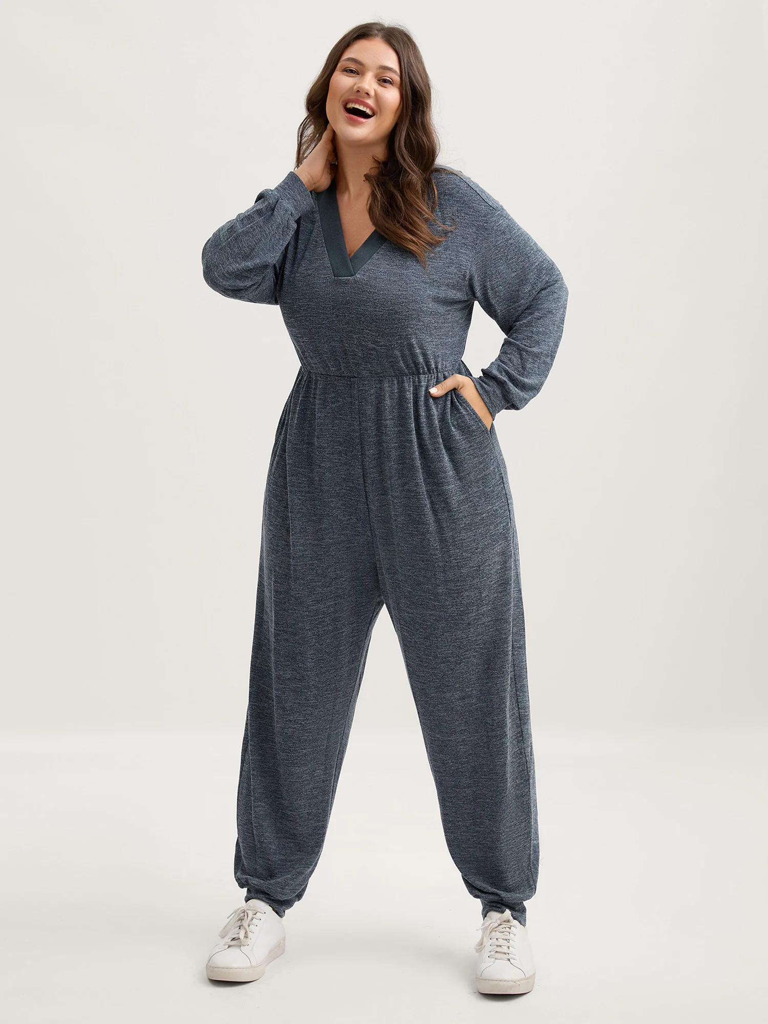 Supersoft Heather Stretchy Waist Pockets Jumpsuit