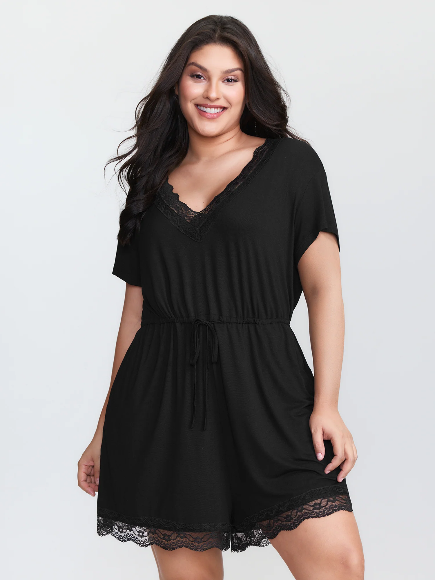 Supersoft Lace Trim Neckline Lounge Romper
