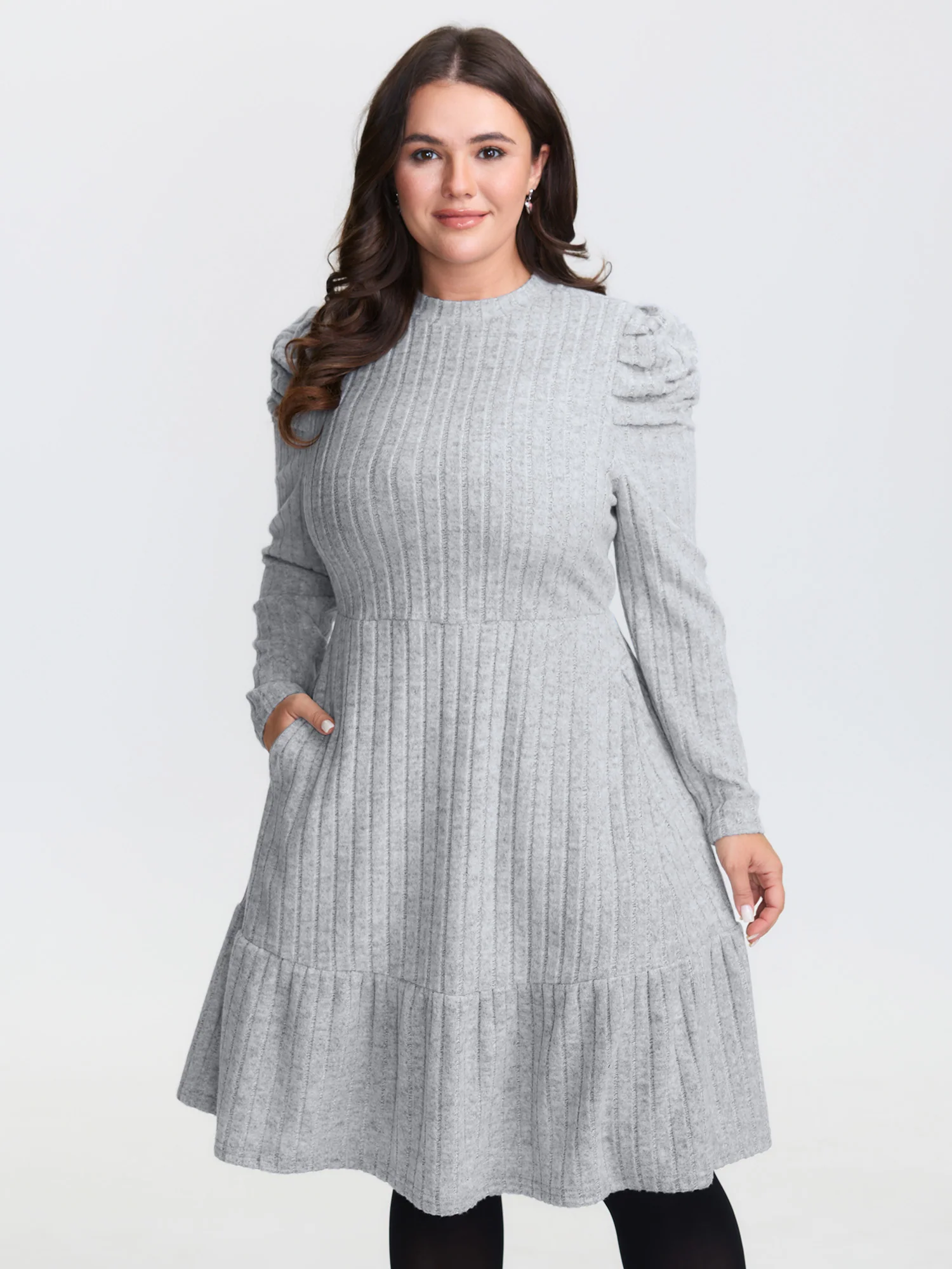 Supersoft Stretchy Pleated Shoulder Midi Dress