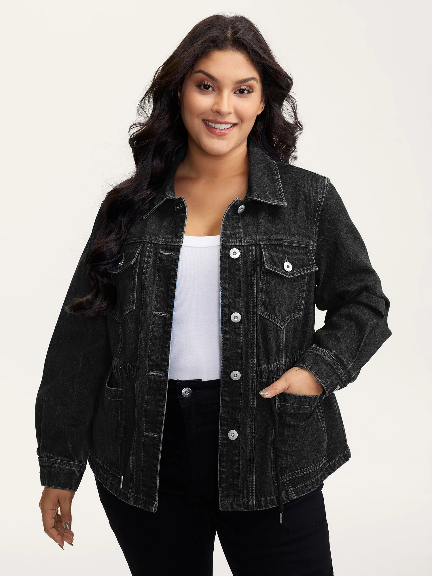 Supersoft Stretchy Waist Button-Down Denim Jacket - Image 10