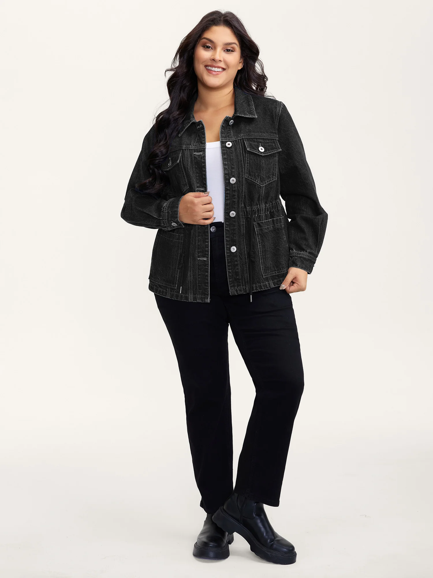 Supersoft Stretchy Waist Button-Down Denim Jacket - Image 12