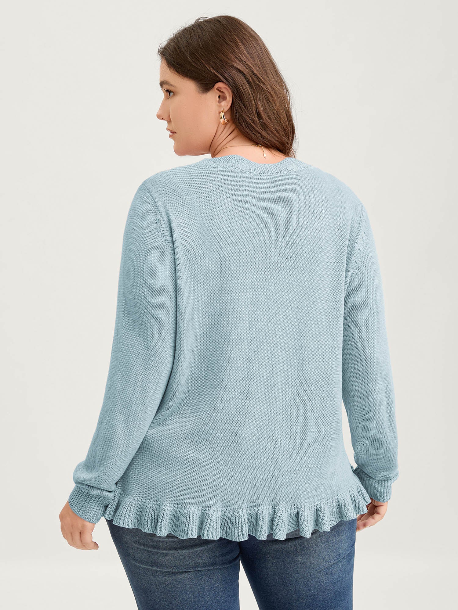 Supersoft Textured Floral Button Ruffled Hem Knit Cardigan - Image 22