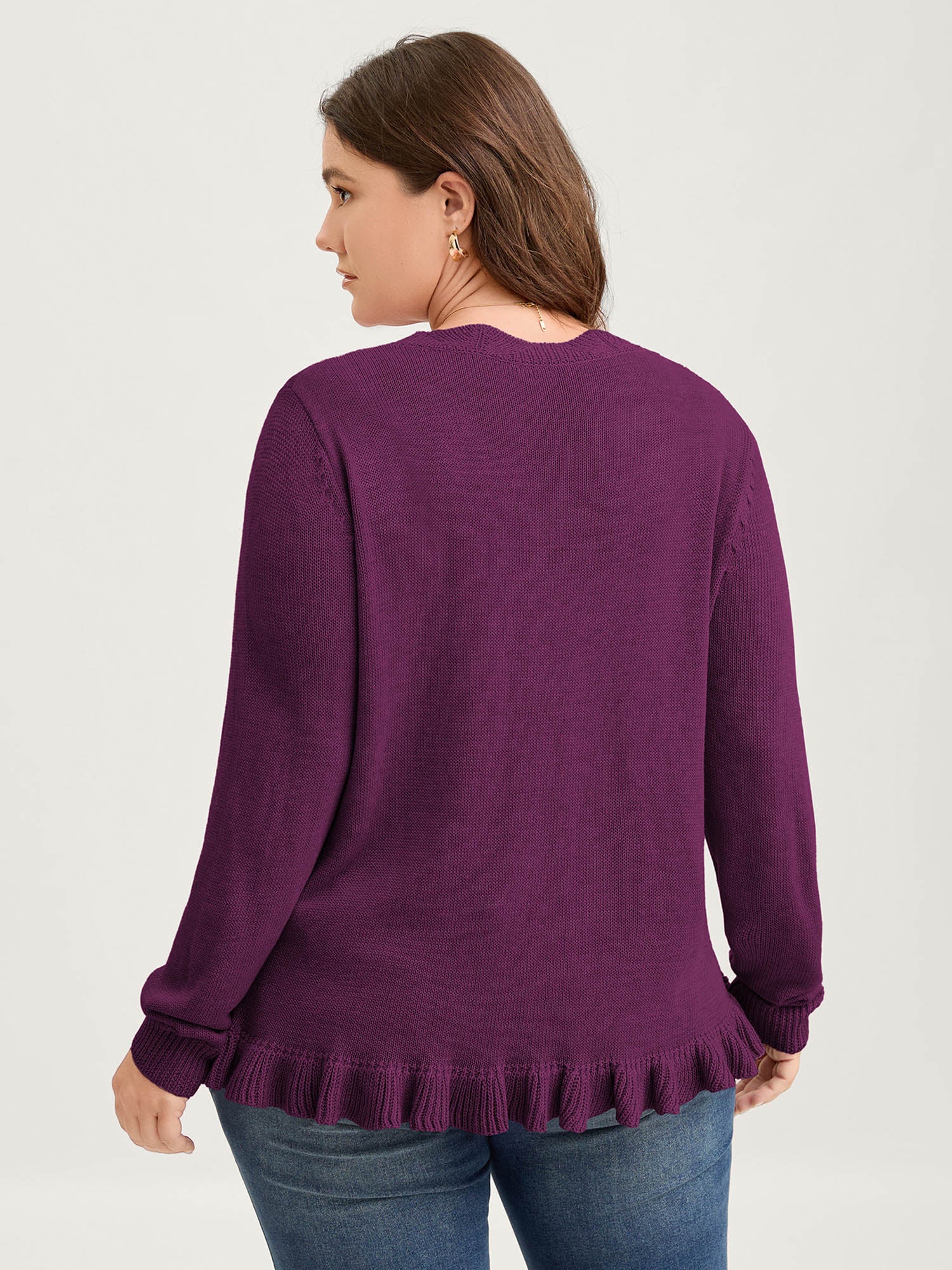 Supersoft Textured Floral Button Ruffled Hem Knit Cardigan - Image 28