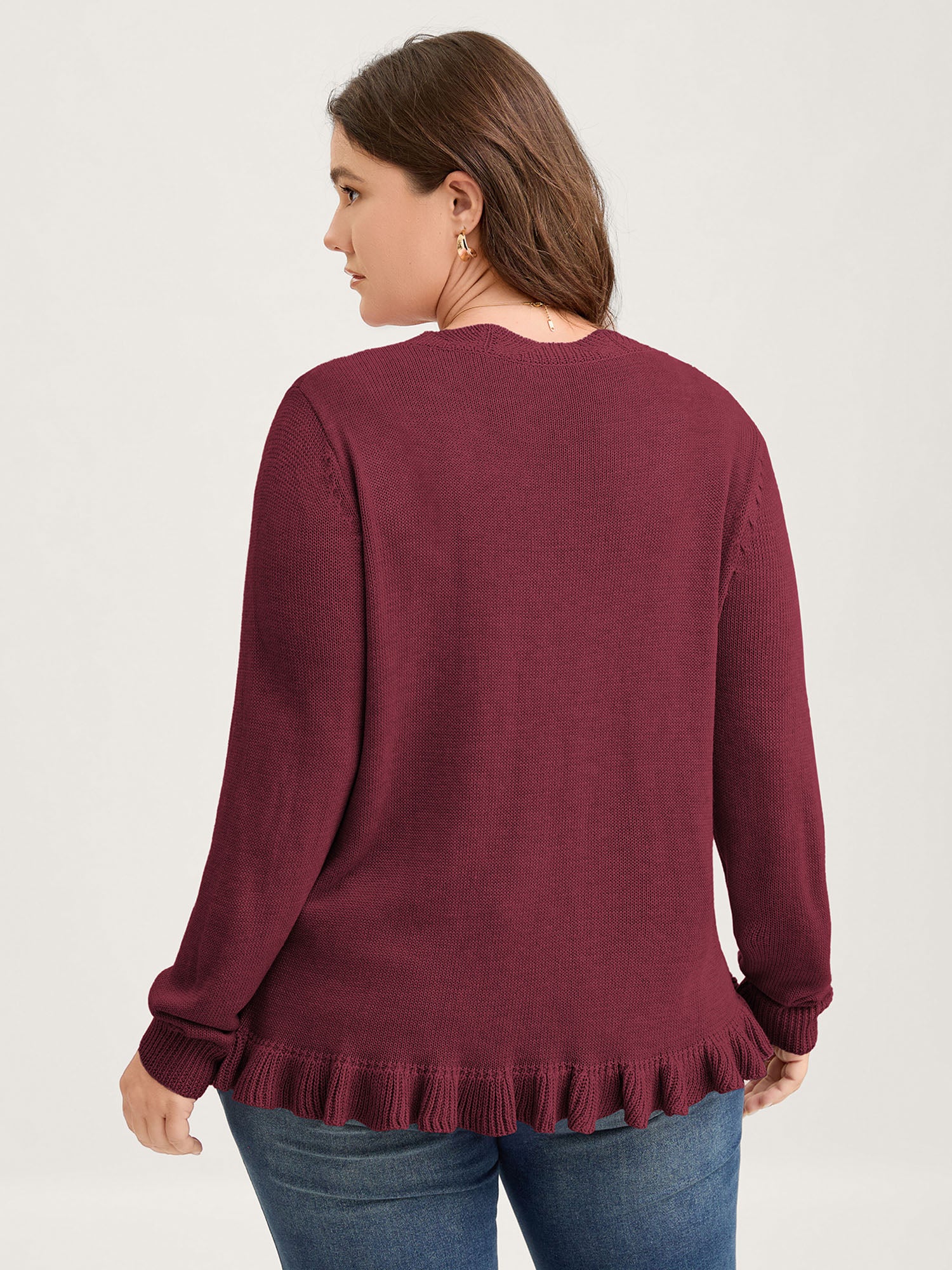 Supersoft Textured Floral Button Ruffled Hem Knit Cardigan - Image 42
