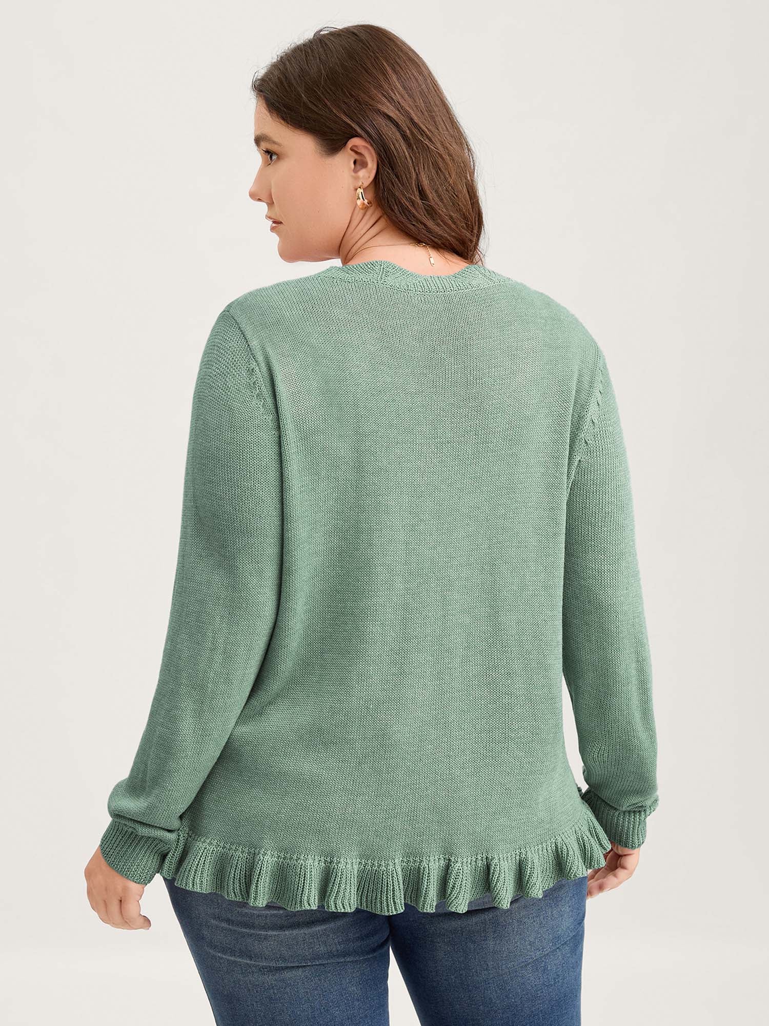 Supersoft Textured Floral Button Ruffled Hem Knit Cardigan - Image 48
