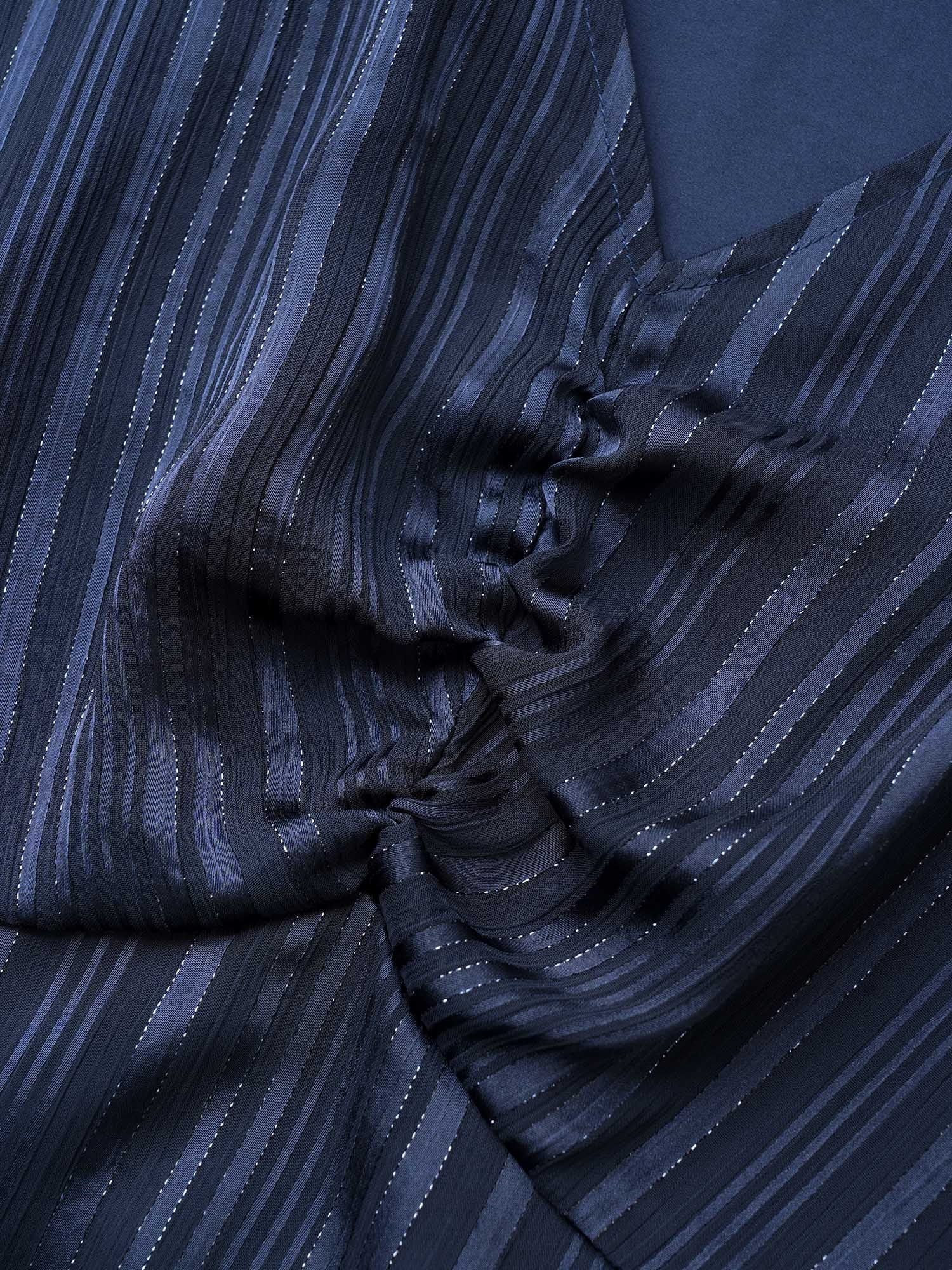 Textured Chiffon Mesh Patchwork Ruched Dress - Image 4