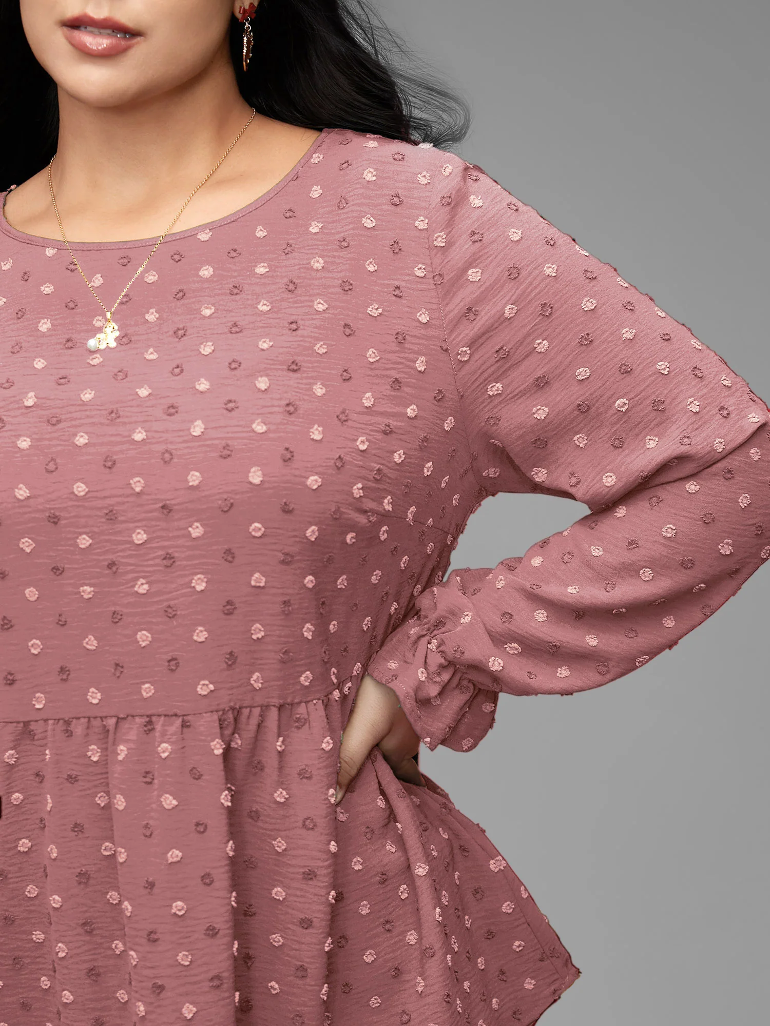 Textured Dot Elastic Cuffs A-line Blouse - Image 30