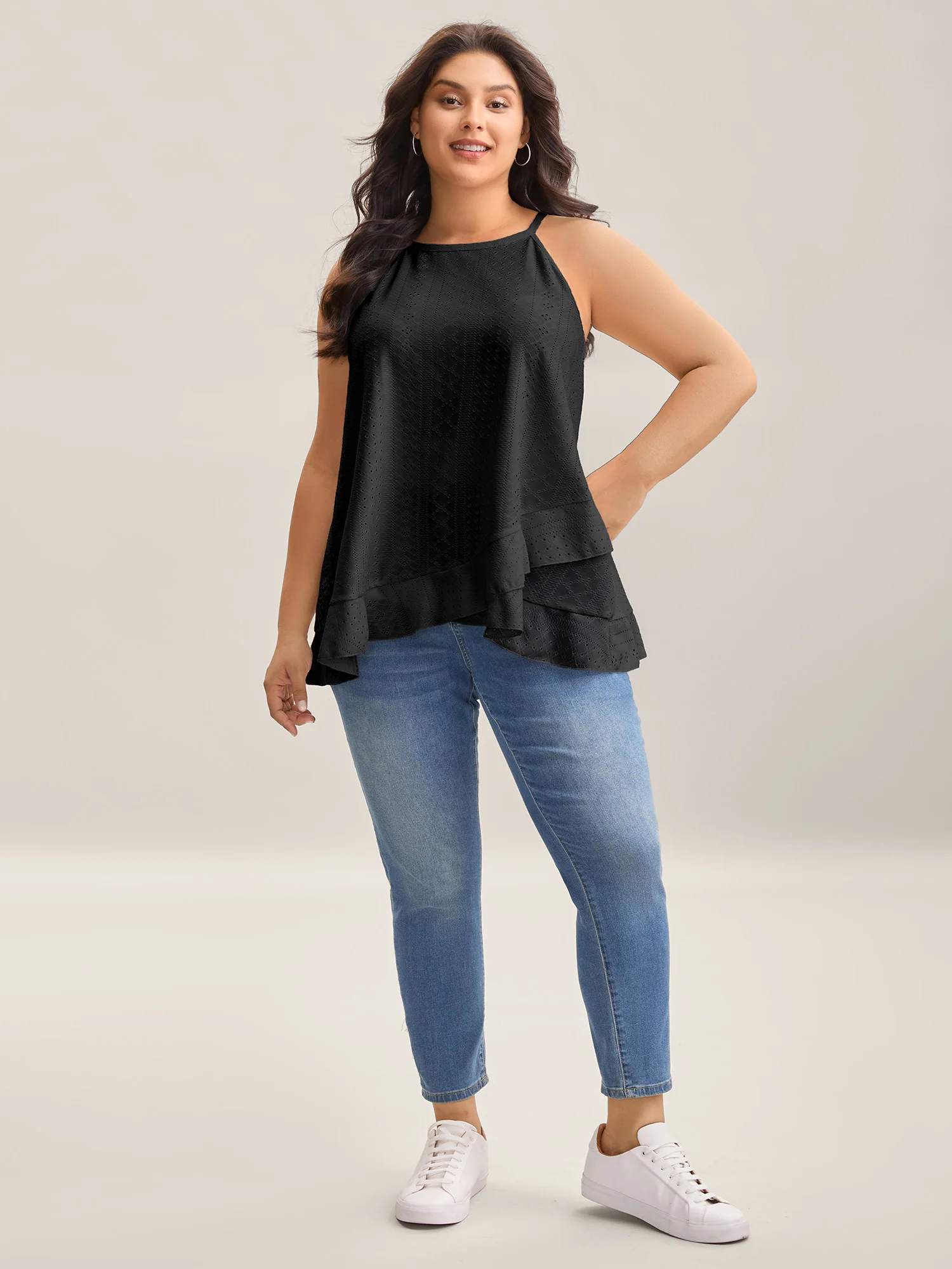 Textured Knit Overlap Hem Tank Top - Image 10