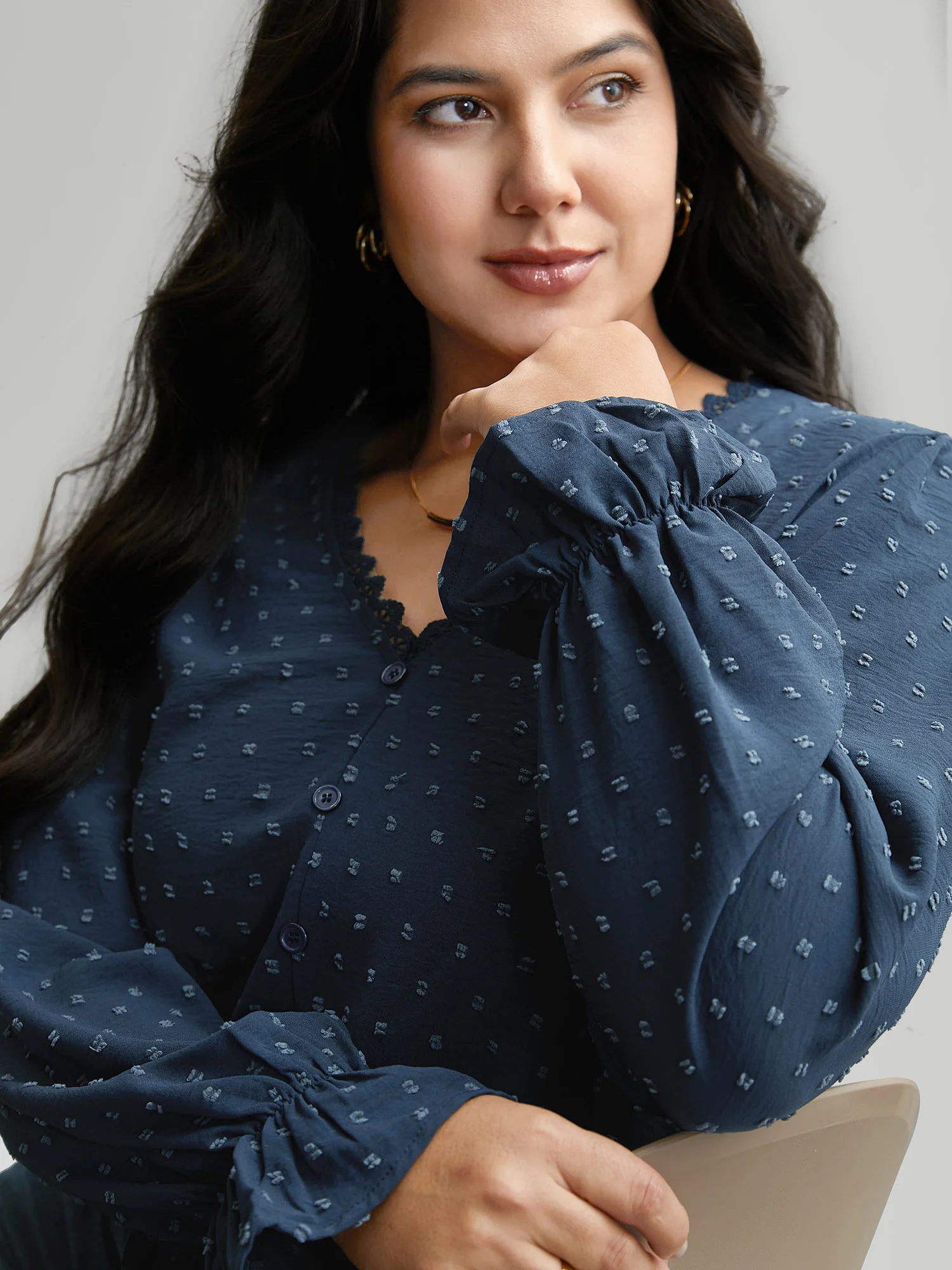 Textured Lace Trim Patchwork Ruffles Blouse - Image 4