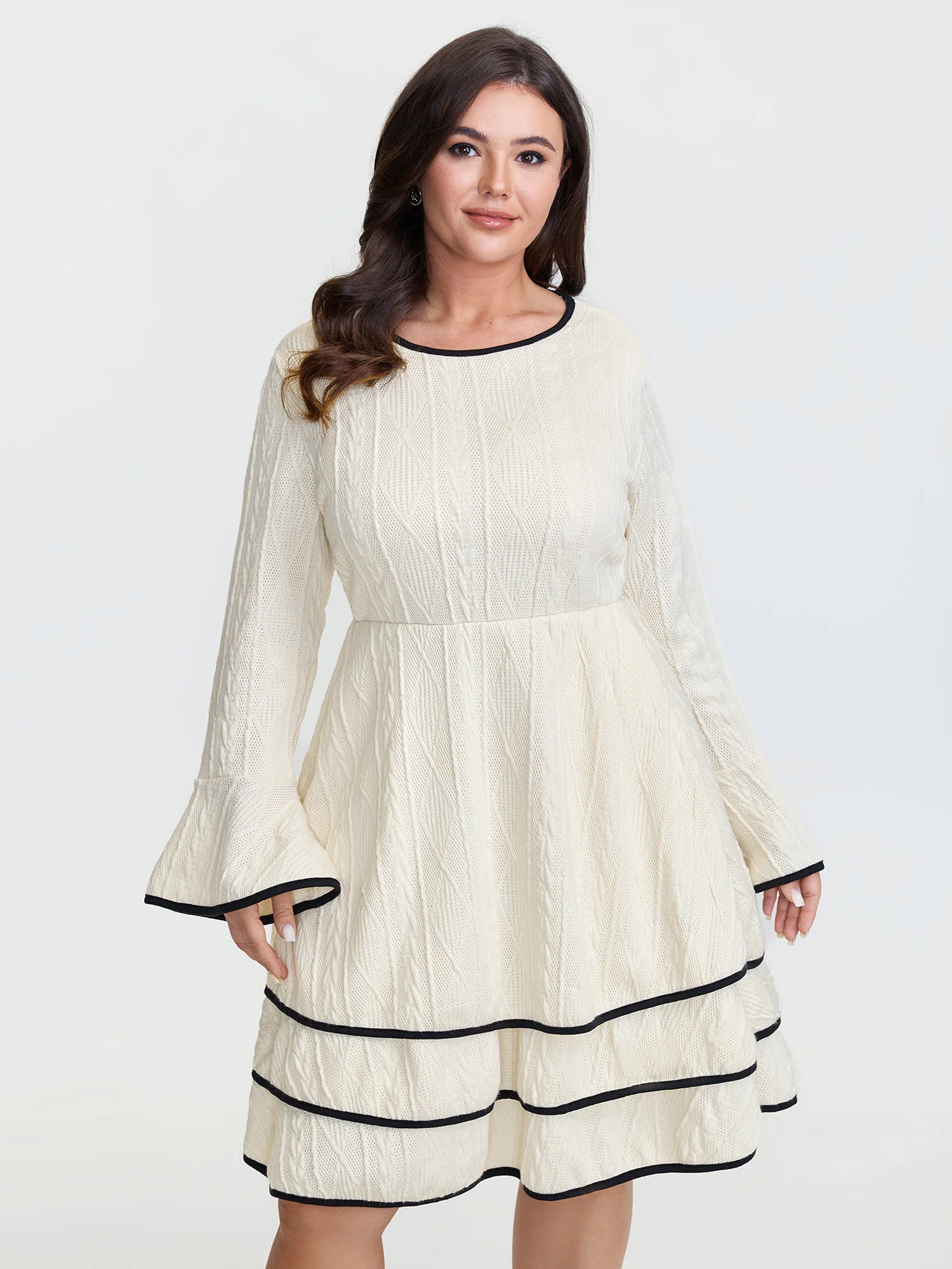Textured Layered Hem Color Contrast Mini Dress